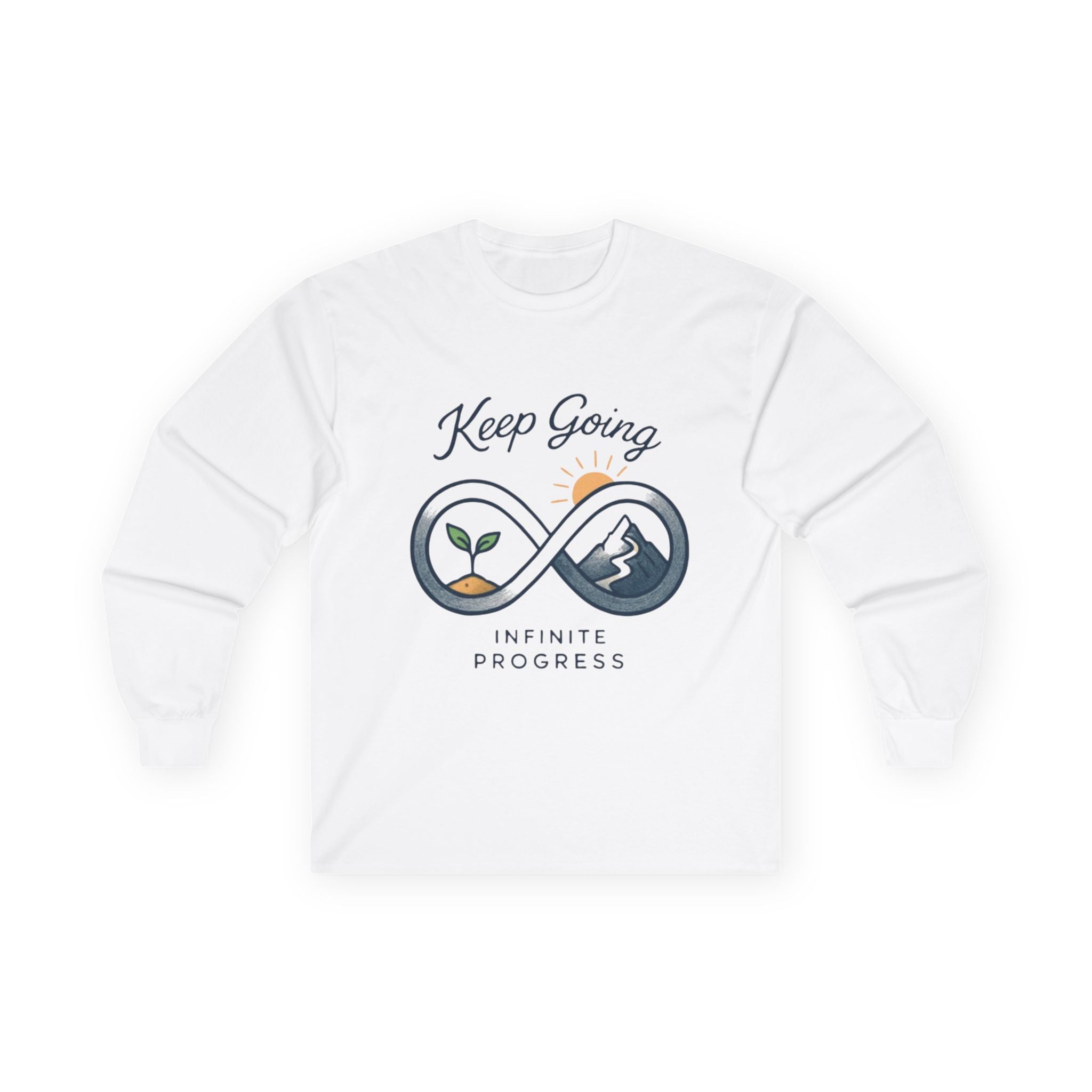 Long Sleeve Tee — "Keep Going: Infinite Progress" Motivational Shirt