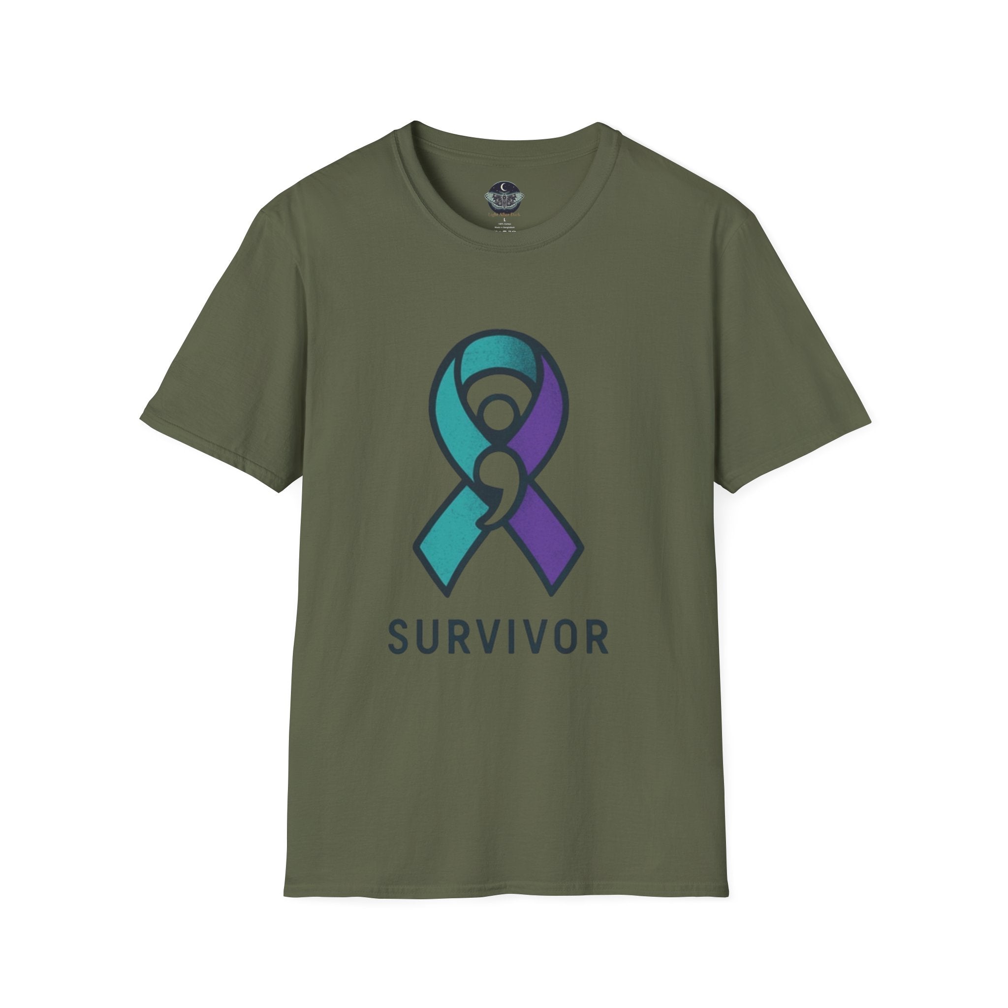 Survivor Awareness T-Shirt — Teal & Purple Ribbon “I’m Still Here” Design