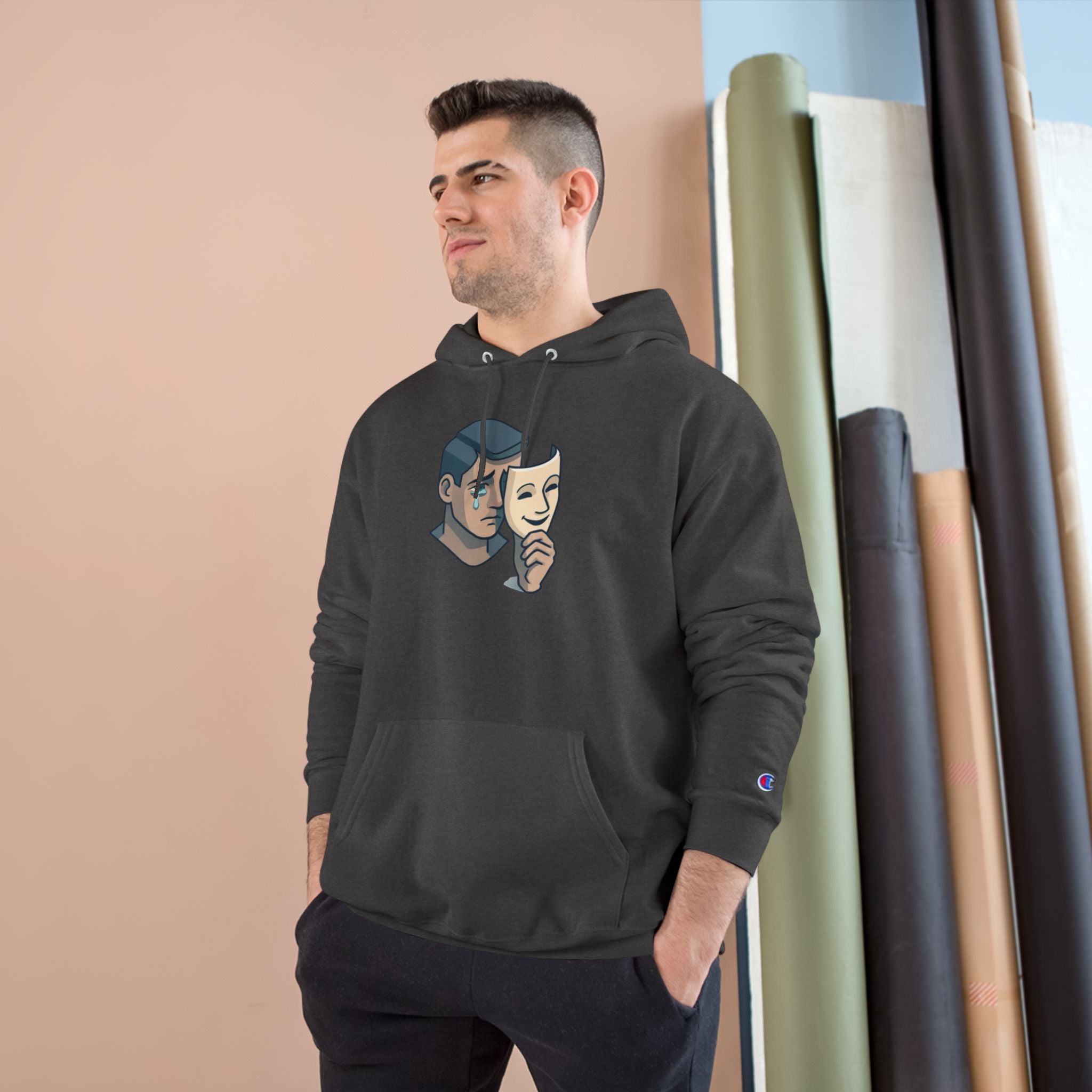 Faith Over Fear Champion Hoodie — Inspirational Mask Graphic Hoodie