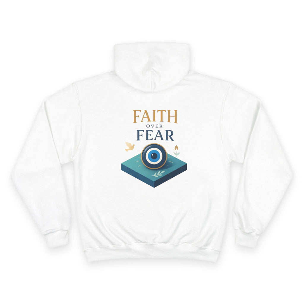 Faith Over Fear Champion Hoodie — Inspirational Mask Graphic Hoodie