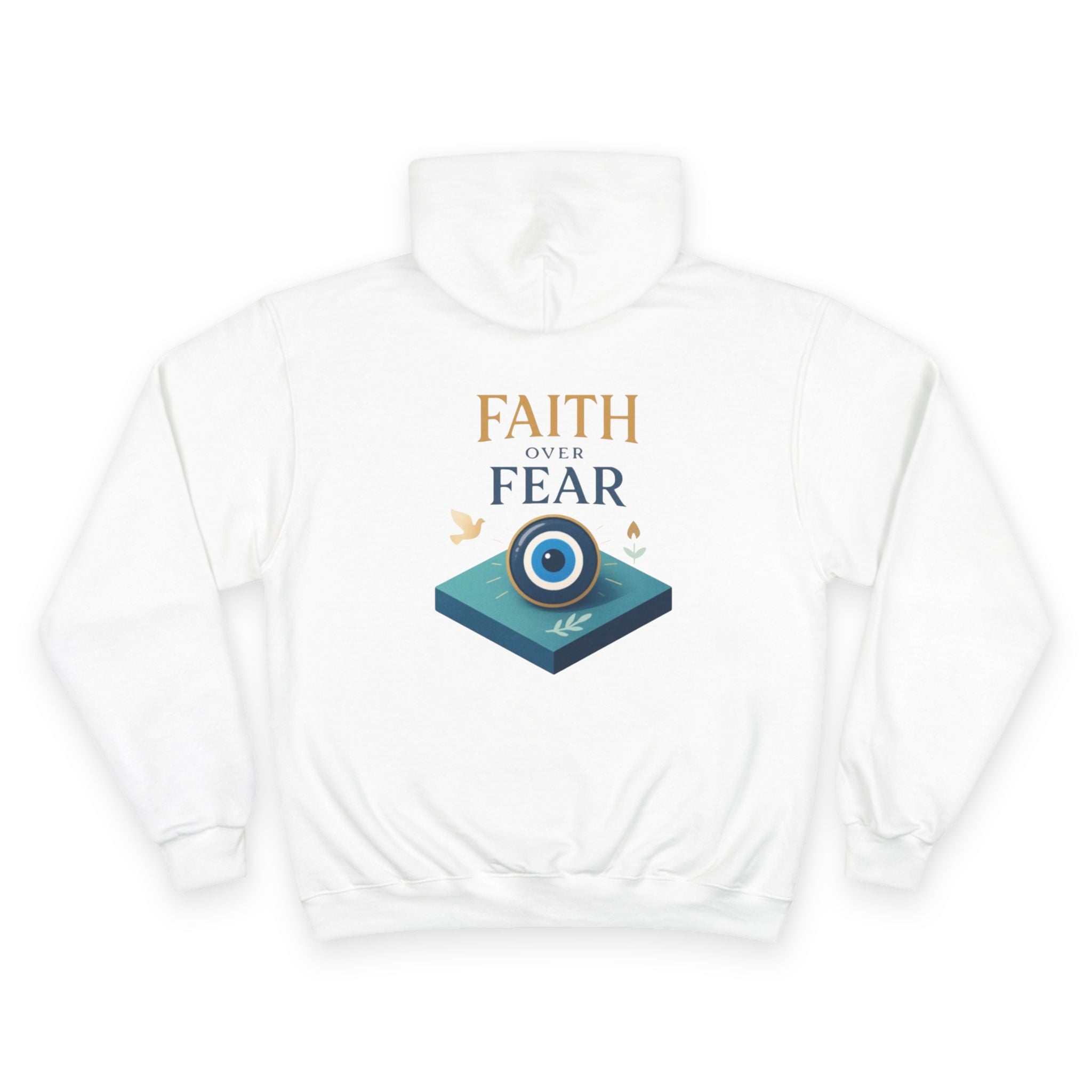 Faith Over Fear Champion Hoodie — Inspirational Mask Graphic Hoodie