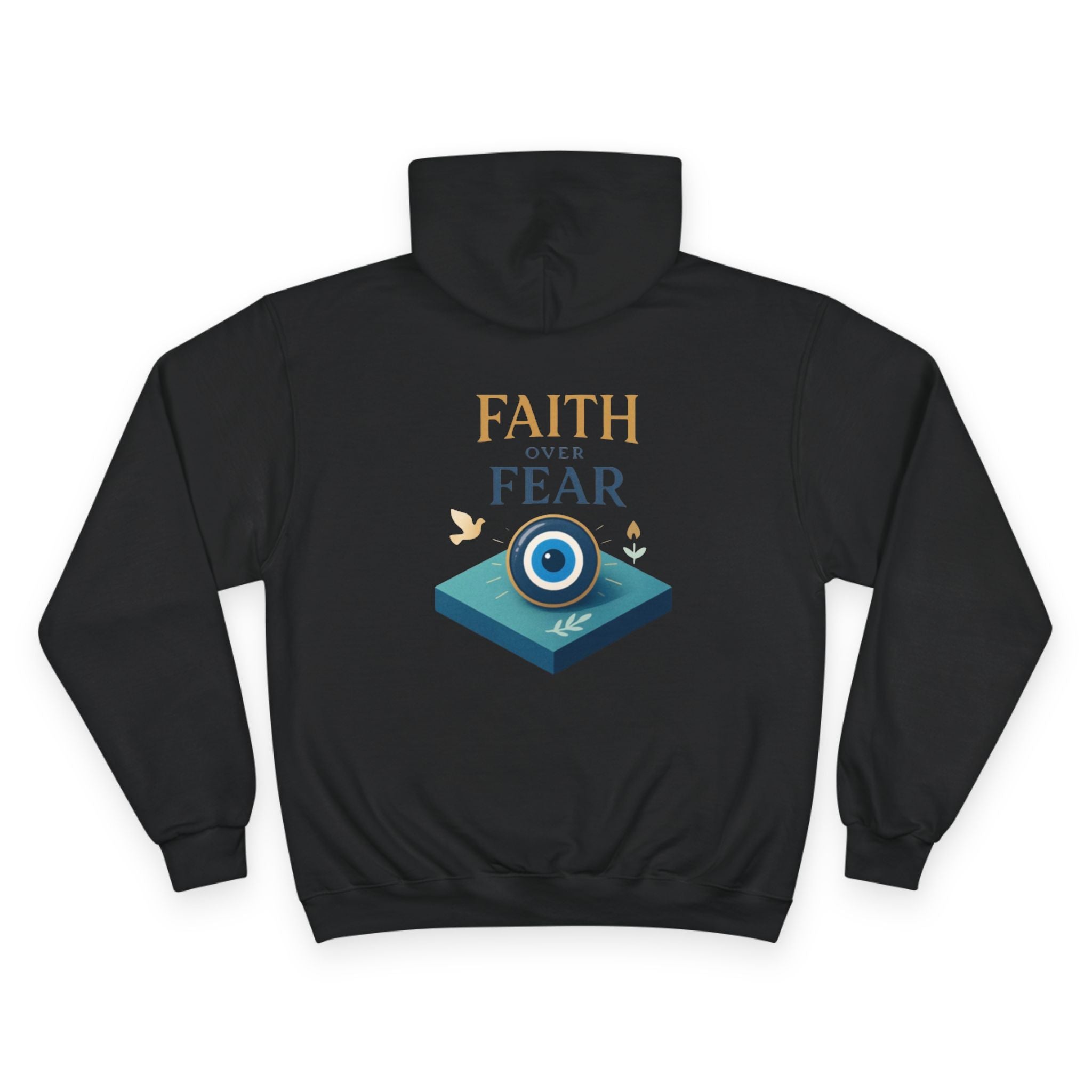 Faith Over Fear Champion Hoodie — Inspirational Mask Graphic Hoodie