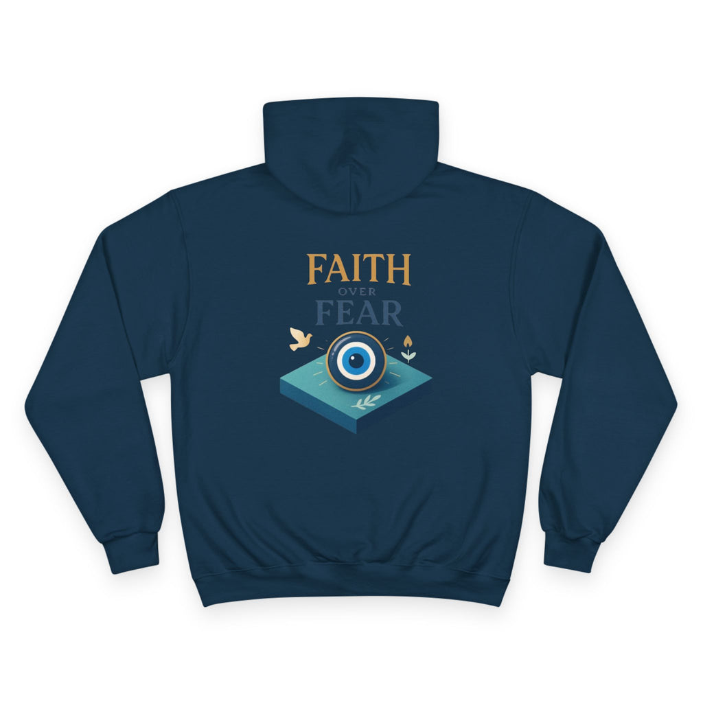 Faith Over Fear Champion Hoodie — Inspirational Mask Graphic Hoodie