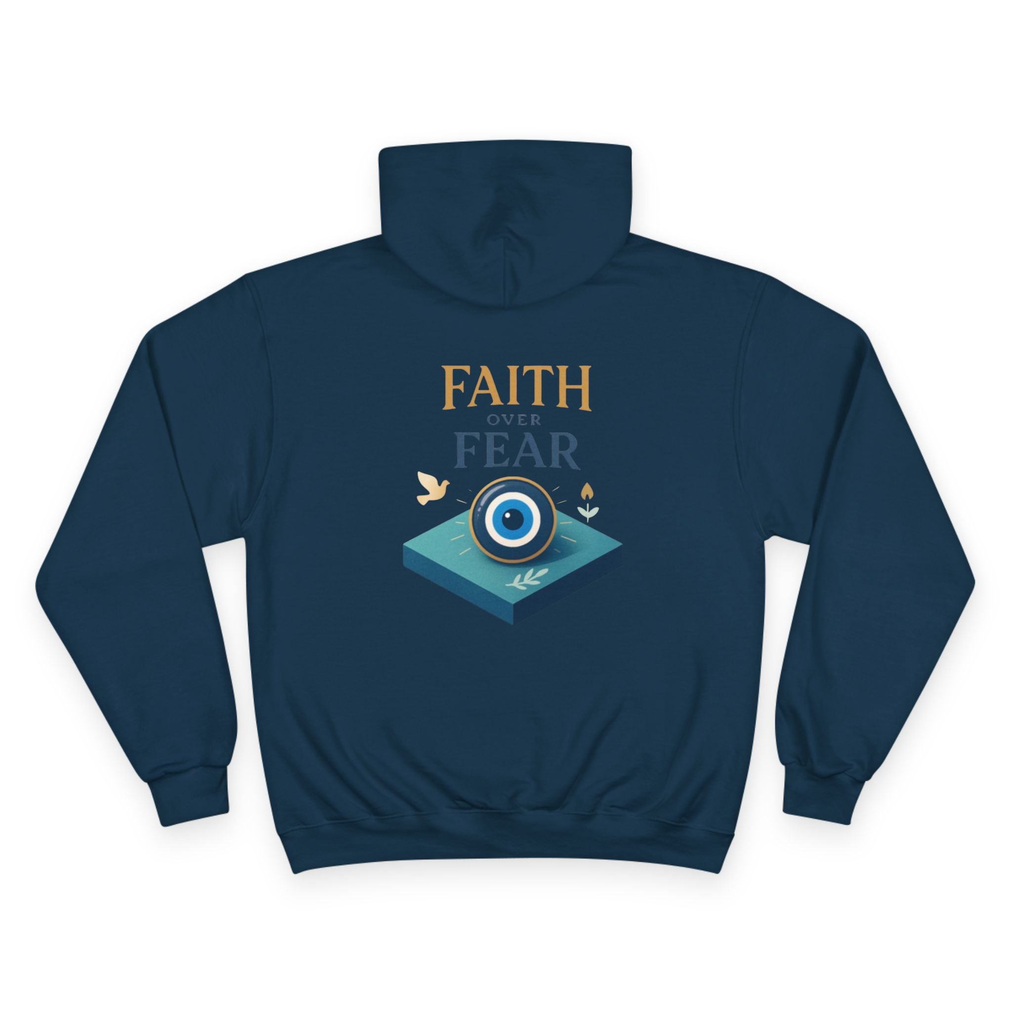 Faith Over Fear Champion Hoodie — Inspirational Mask Graphic Hoodie