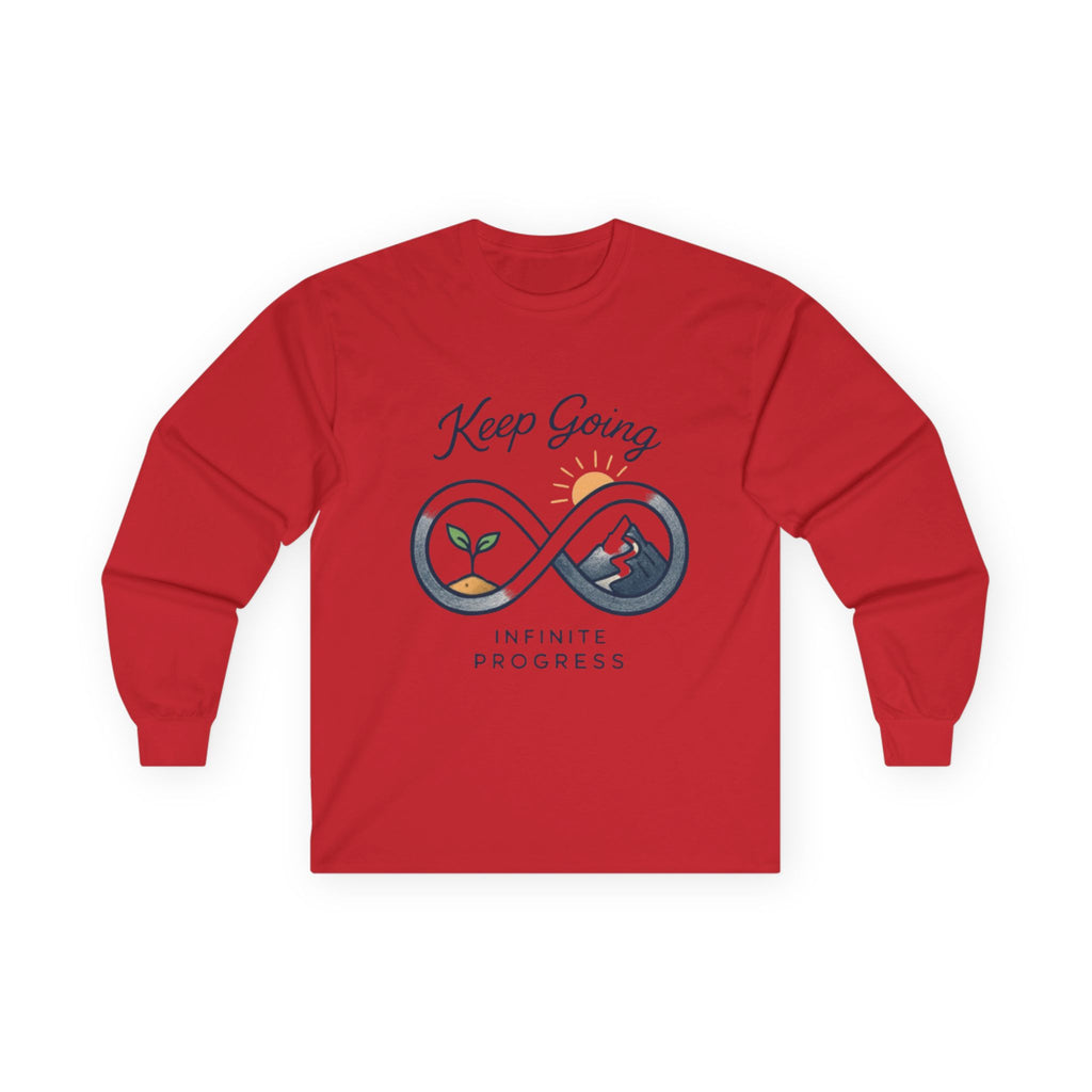Long Sleeve Tee — "Keep Going: Infinite Progress" Motivational Shirt