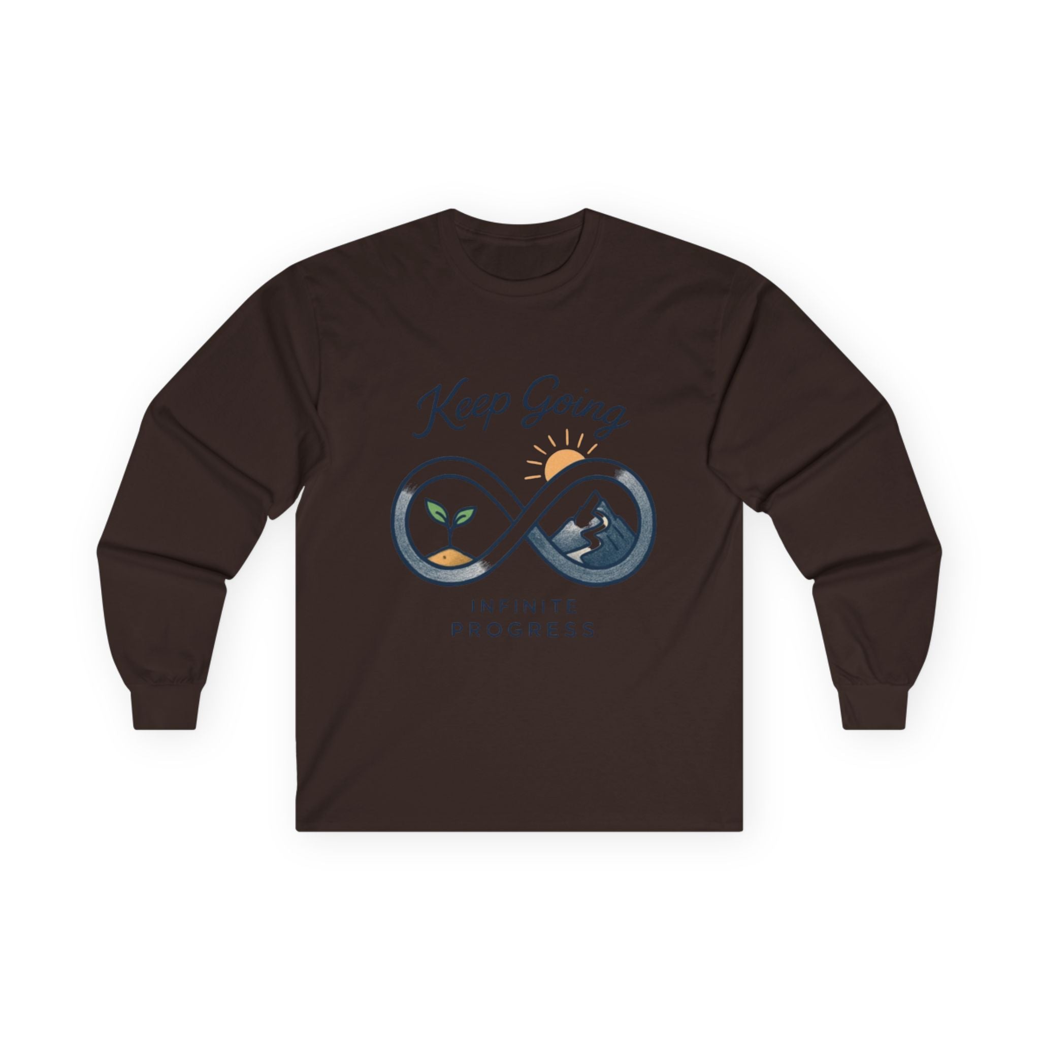 Long Sleeve Tee — "Keep Going: Infinite Progress" Motivational Shirt