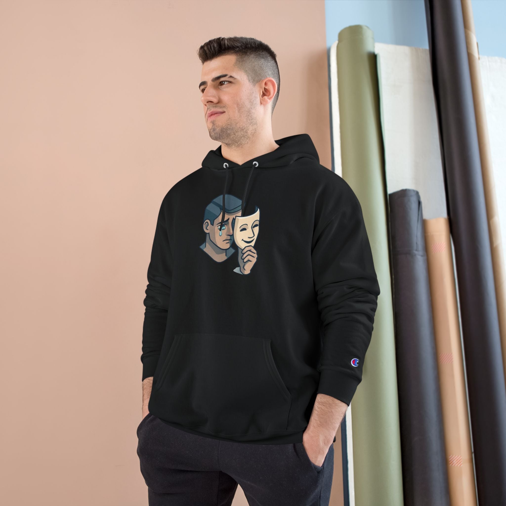 Faith Over Fear Champion Hoodie — Inspirational Mask Graphic Hoodie