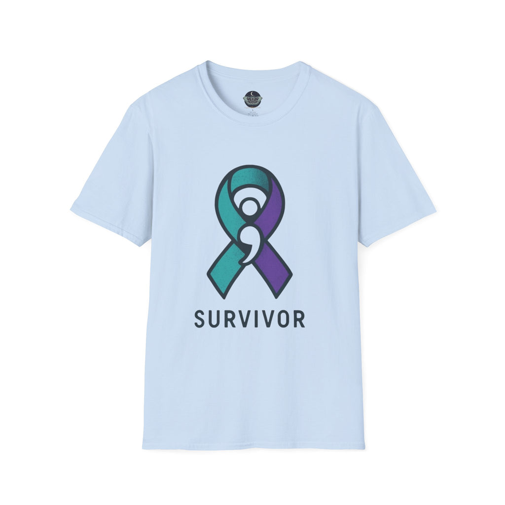 Survivor Awareness T-Shirt — Teal & Purple Ribbon “I’m Still Here” Design