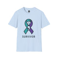 Survivor Awareness T-Shirt — Teal & Purple Ribbon “I’m Still Here” Design