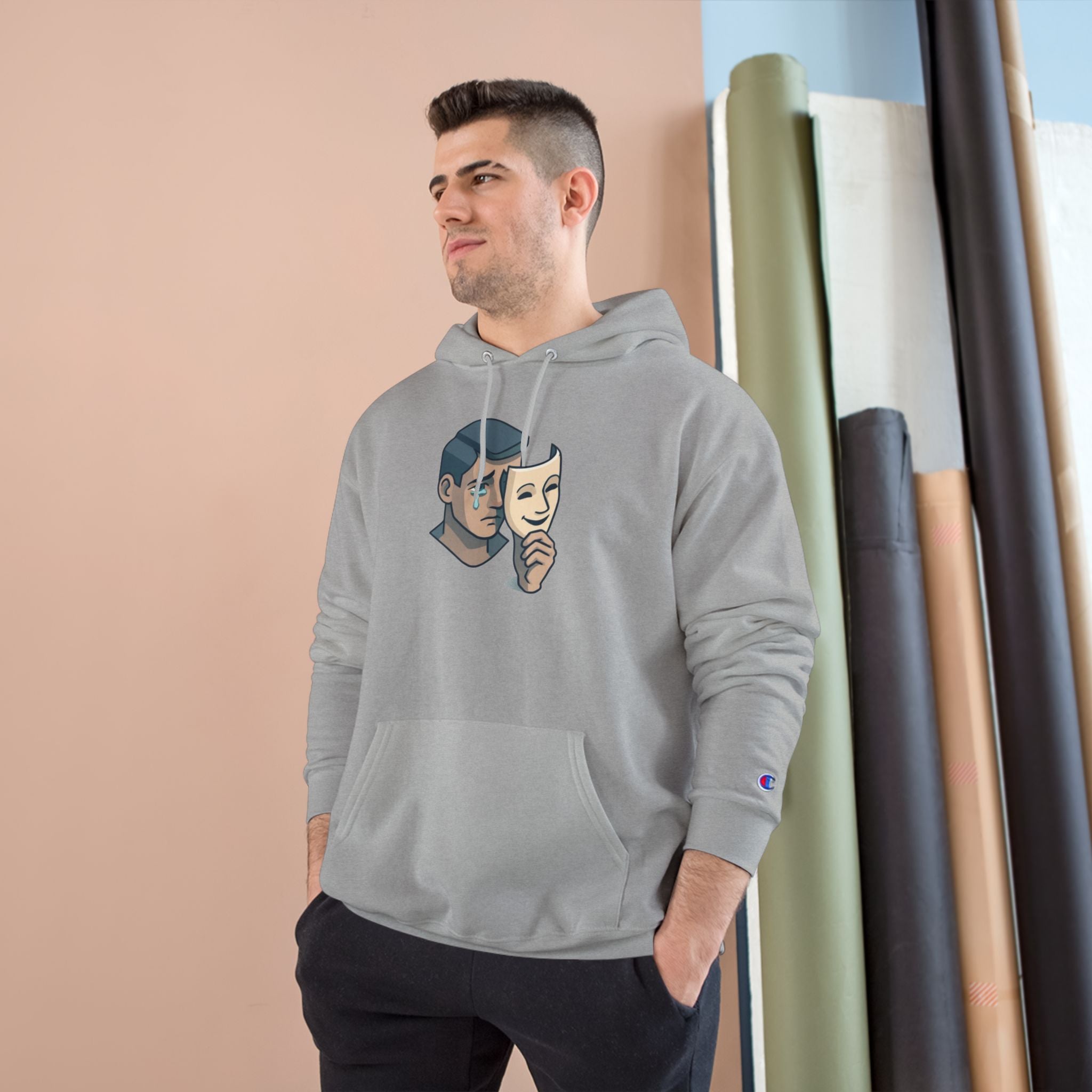 Faith Over Fear Champion Hoodie — Inspirational Mask Graphic Hoodie