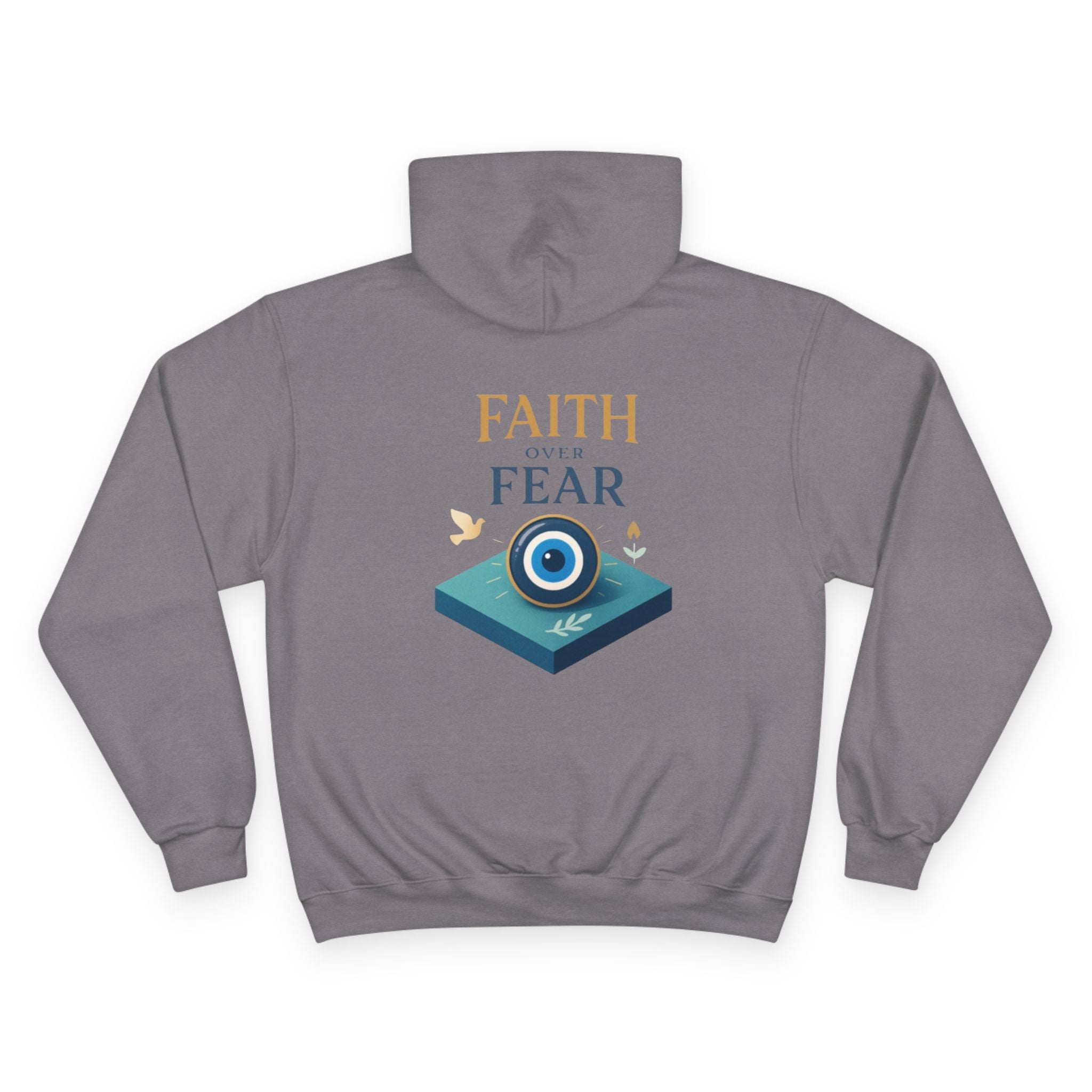 Faith Over Fear Champion Hoodie — Inspirational Mask Graphic Hoodie