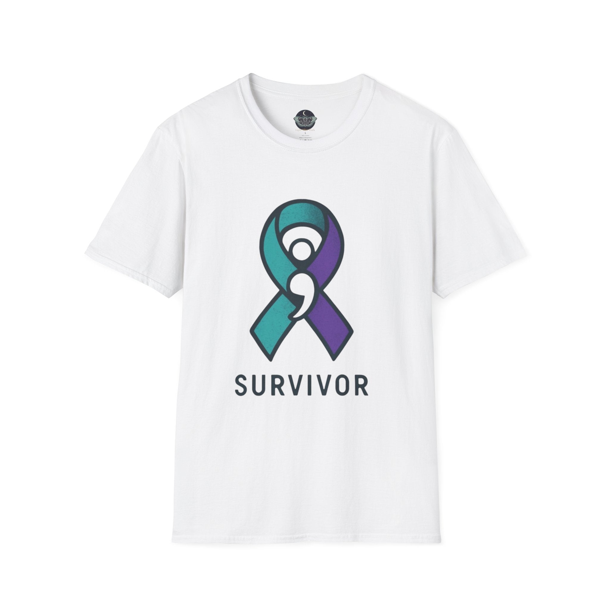 Survivor Awareness T-Shirt — Teal & Purple Ribbon “I’m Still Here” Design