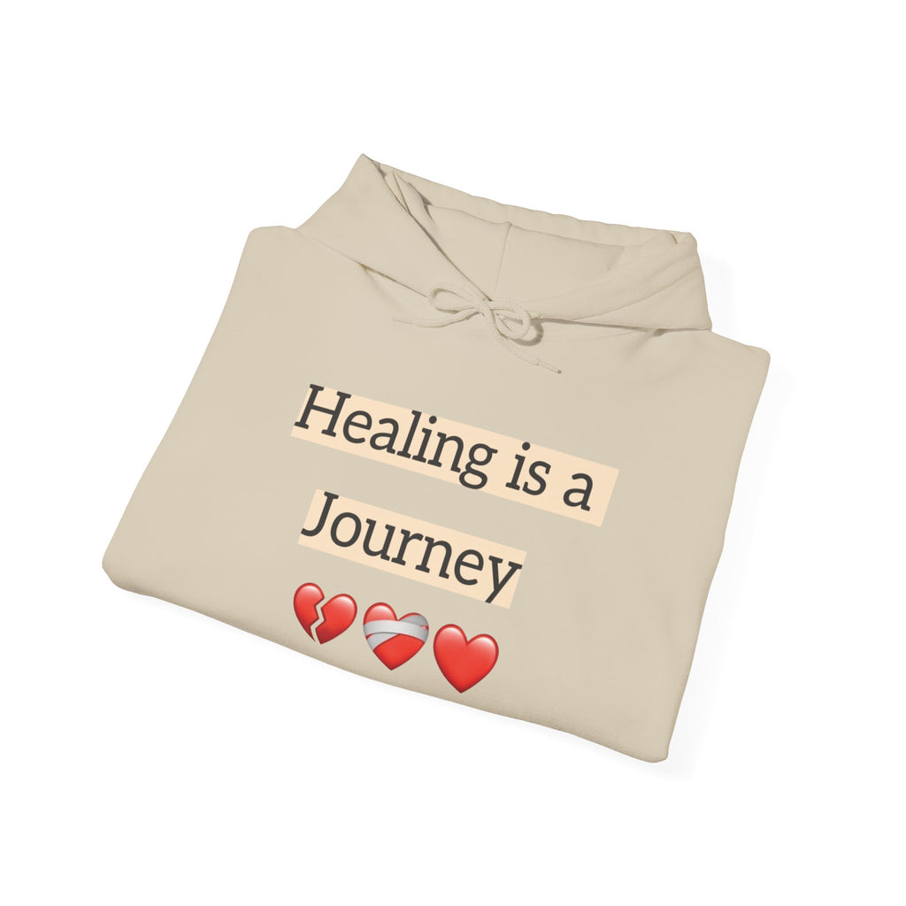 Hoodie — "Healing Is a Journey" Inspirational Pullover with Heart & Sleeve Graphics
