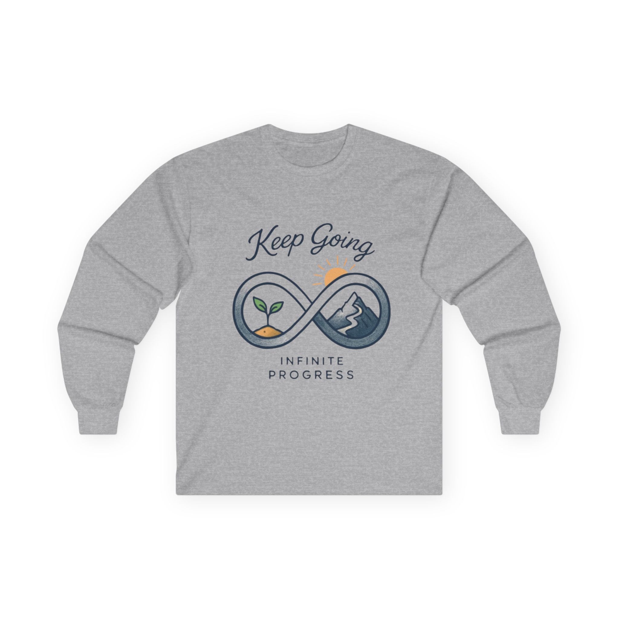 Long Sleeve Tee — "Keep Going: Infinite Progress" Motivational Shirt