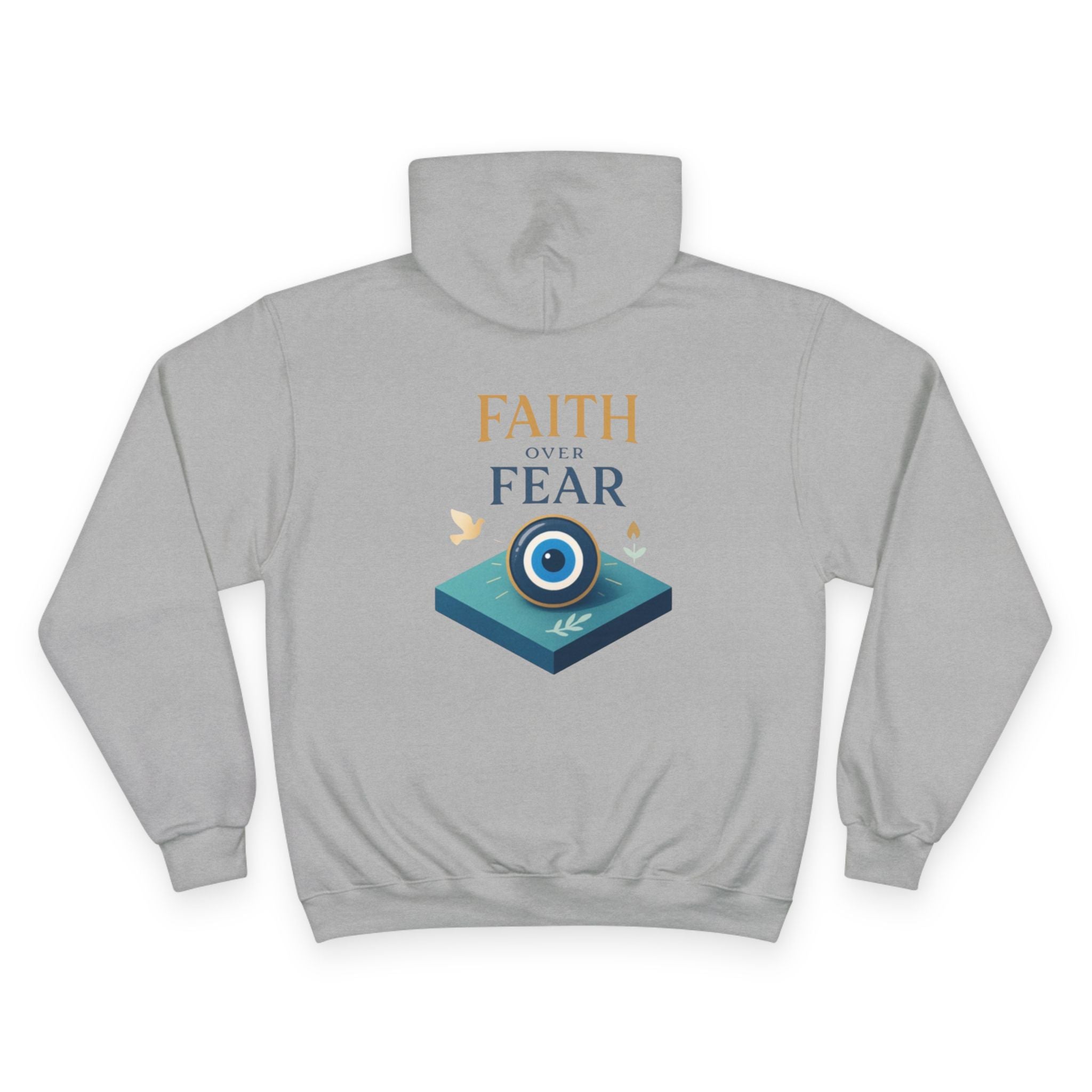 Faith Over Fear Champion Hoodie — Inspirational Mask Graphic Hoodie