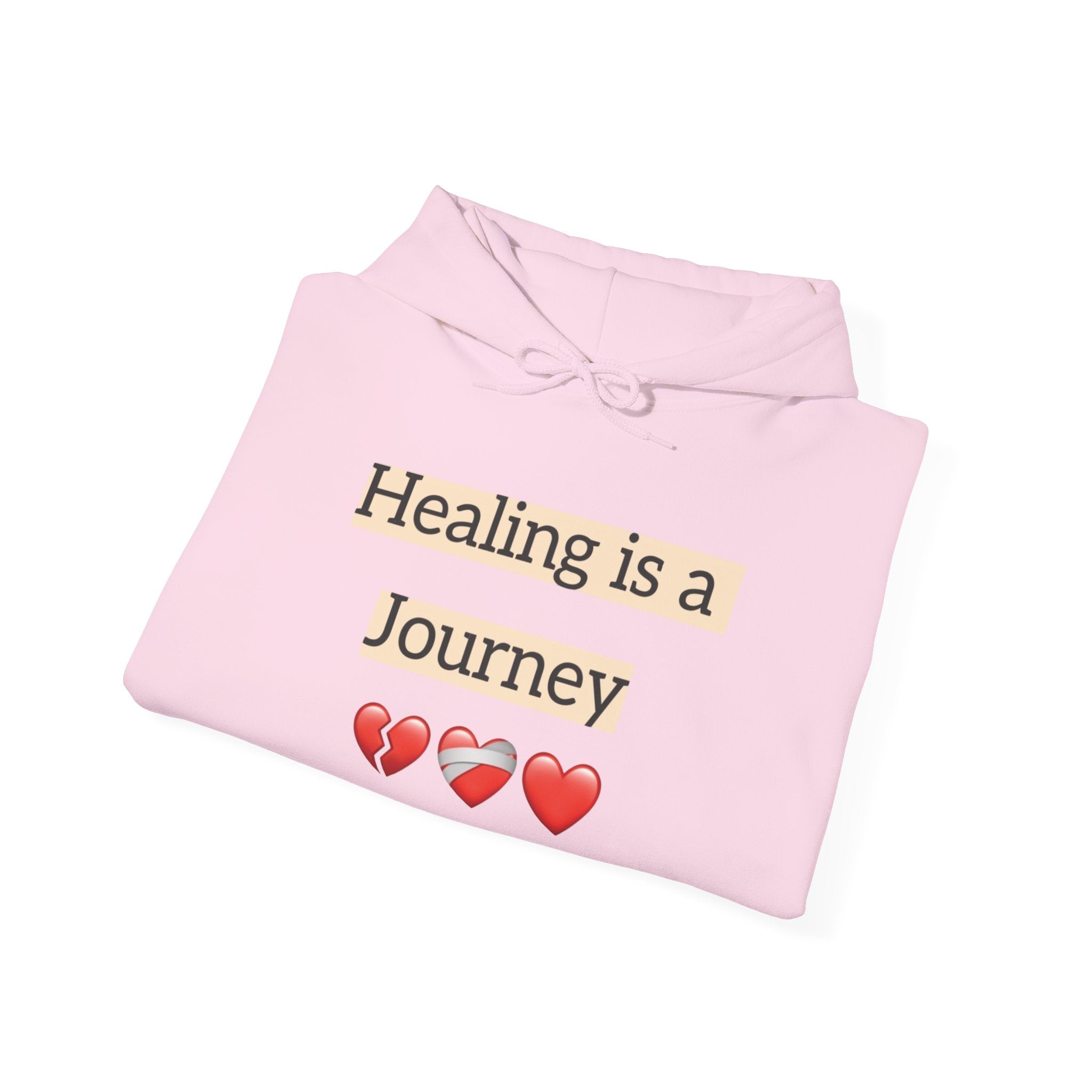 Hoodie — "Healing Is a Journey" Inspirational Pullover with Heart & Sleeve Graphics