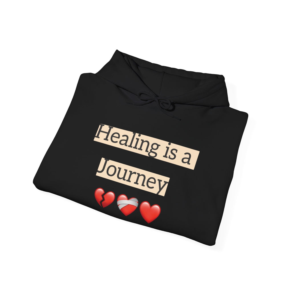Hoodie — "Healing Is a Journey" Inspirational Pullover with Heart & Sleeve Graphics