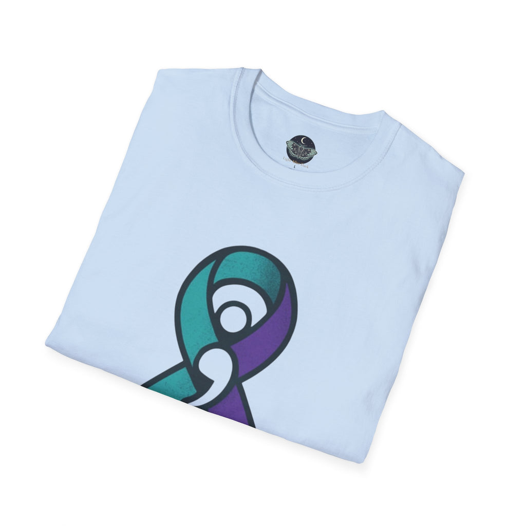 Survivor Awareness T-Shirt — Teal & Purple Ribbon “I’m Still Here” Design