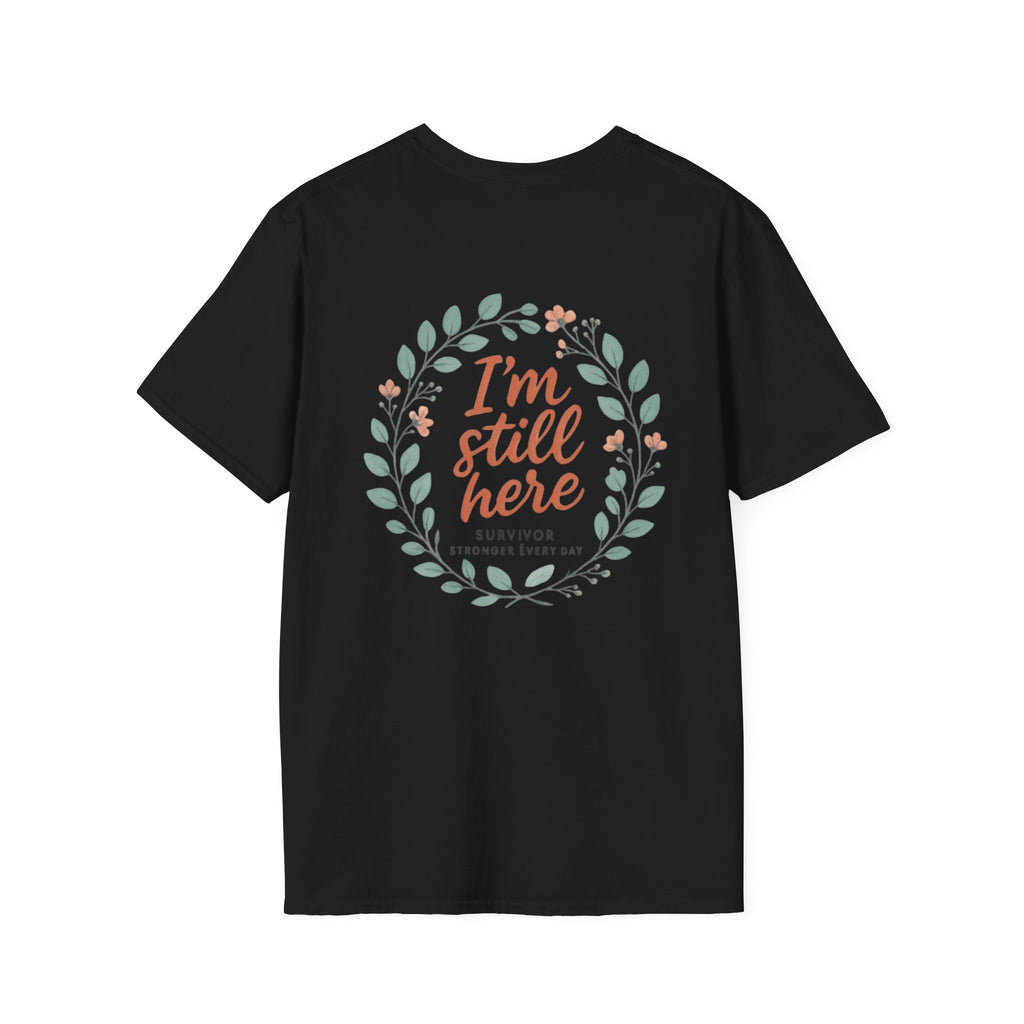 Survivor Awareness T-Shirt — Teal & Purple Ribbon “I’m Still Here” Design