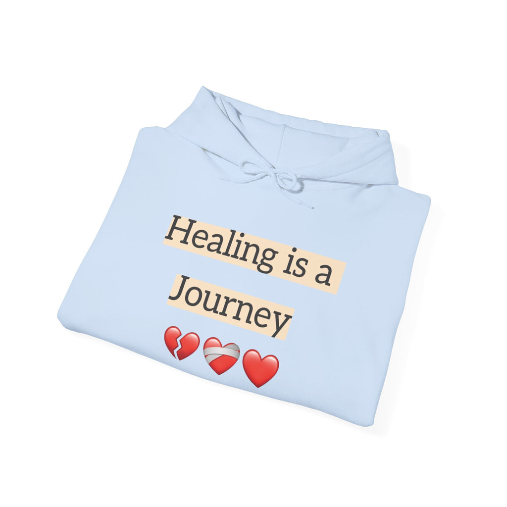 Hoodie — "Healing Is a Journey" Inspirational Pullover with Heart & Sleeve Graphics