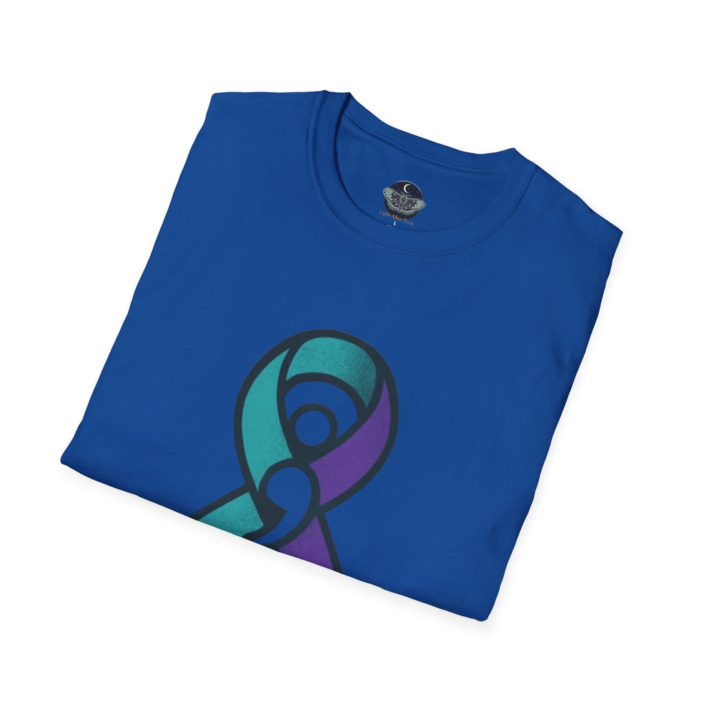 Survivor Awareness T-Shirt — Teal & Purple Ribbon “I’m Still Here” Design