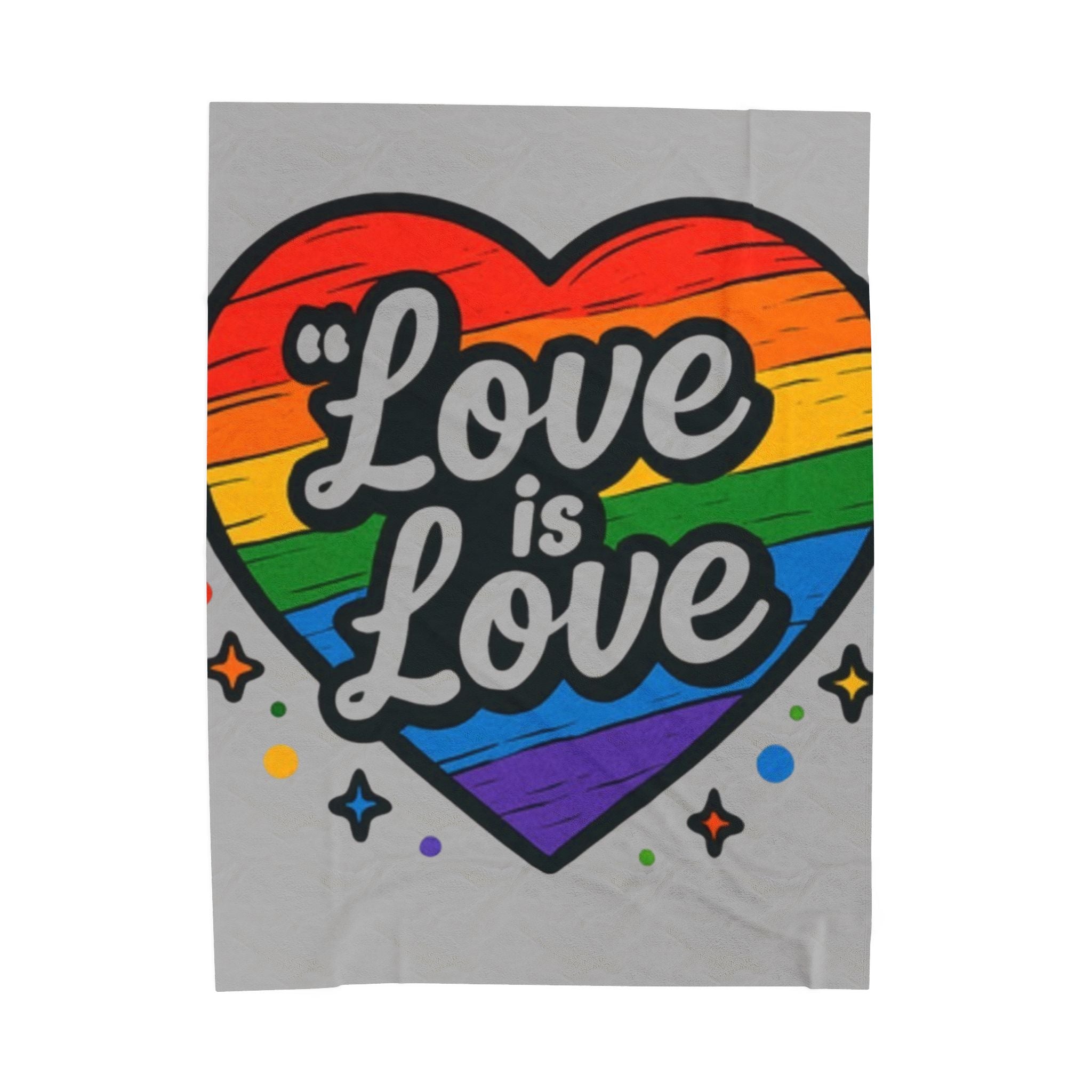 Love Is Love Rainbow Heart Plush Blanket — Soft Velveteen LGBTQ+ Pride Throw
