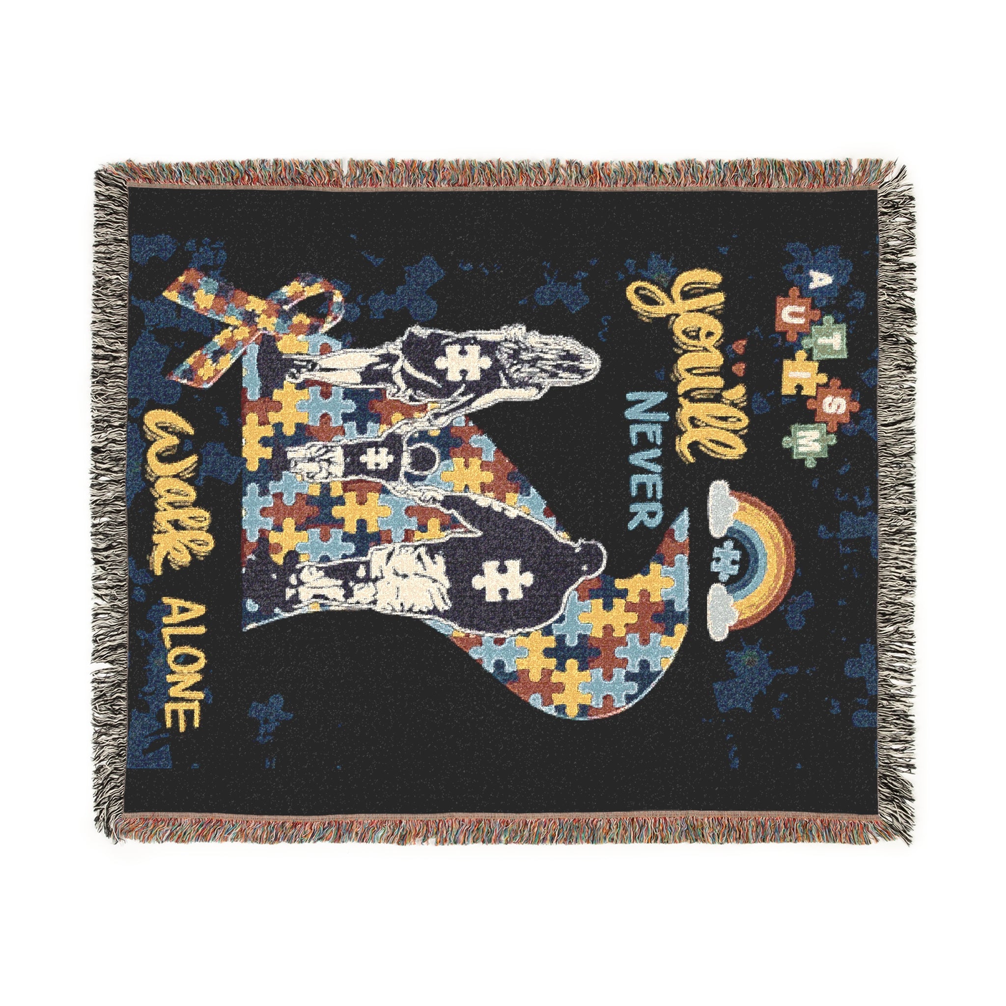 Autism Awareness Puzzle Cat Woven Blanket — You’re Not Alone Throw