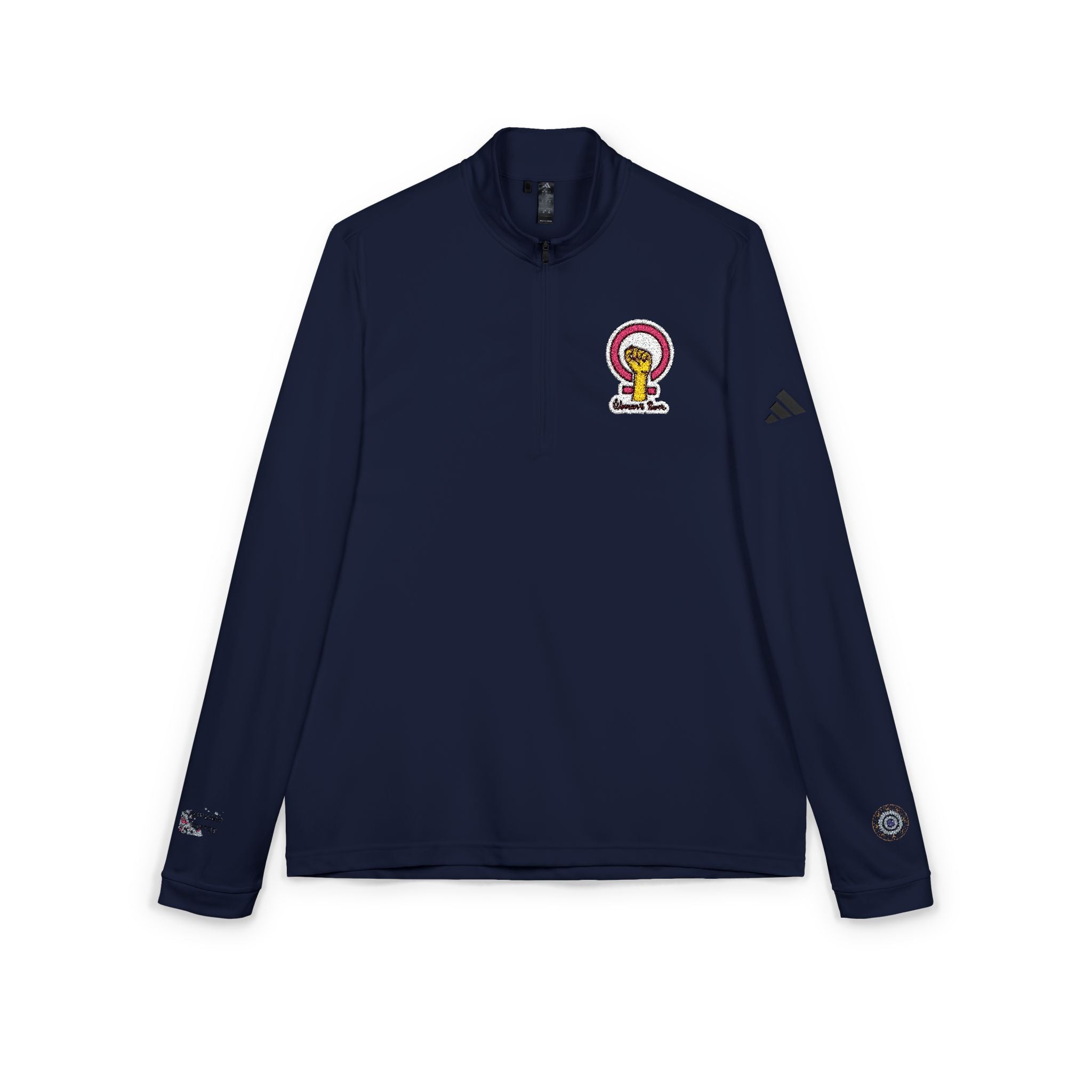 Embroidered White Adidas Quarter-Zip Pullover — Womens power, feminine enery