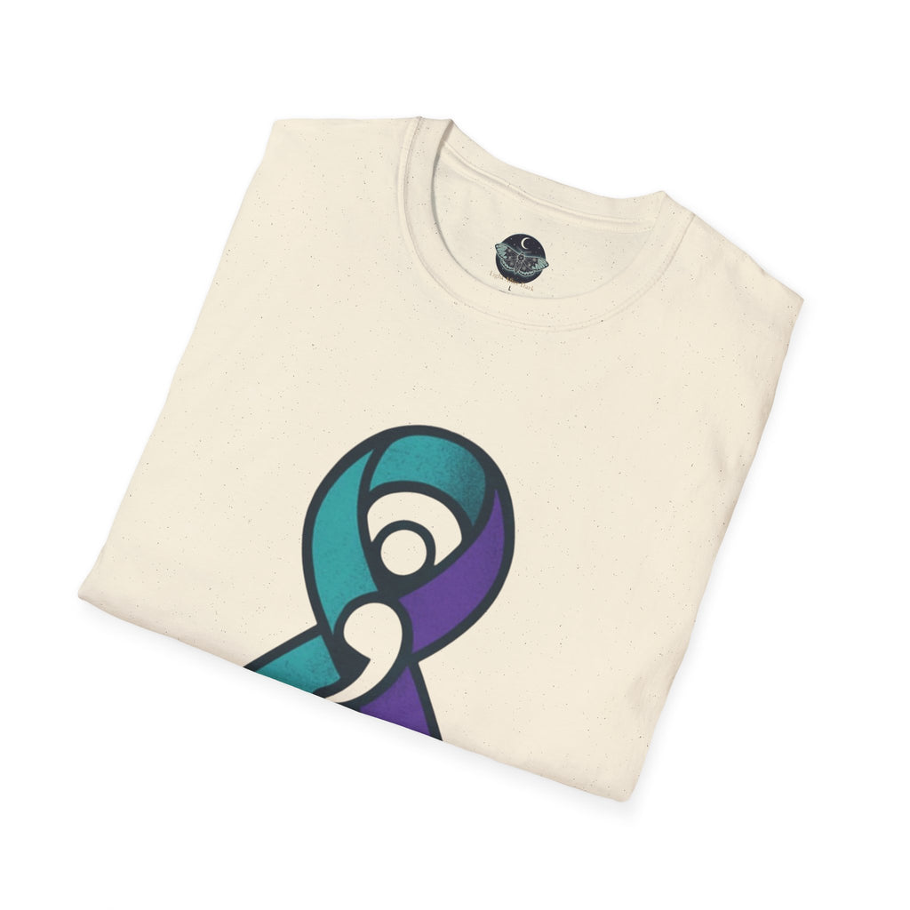 Survivor Awareness T-Shirt — Teal & Purple Ribbon “I’m Still Here” Design