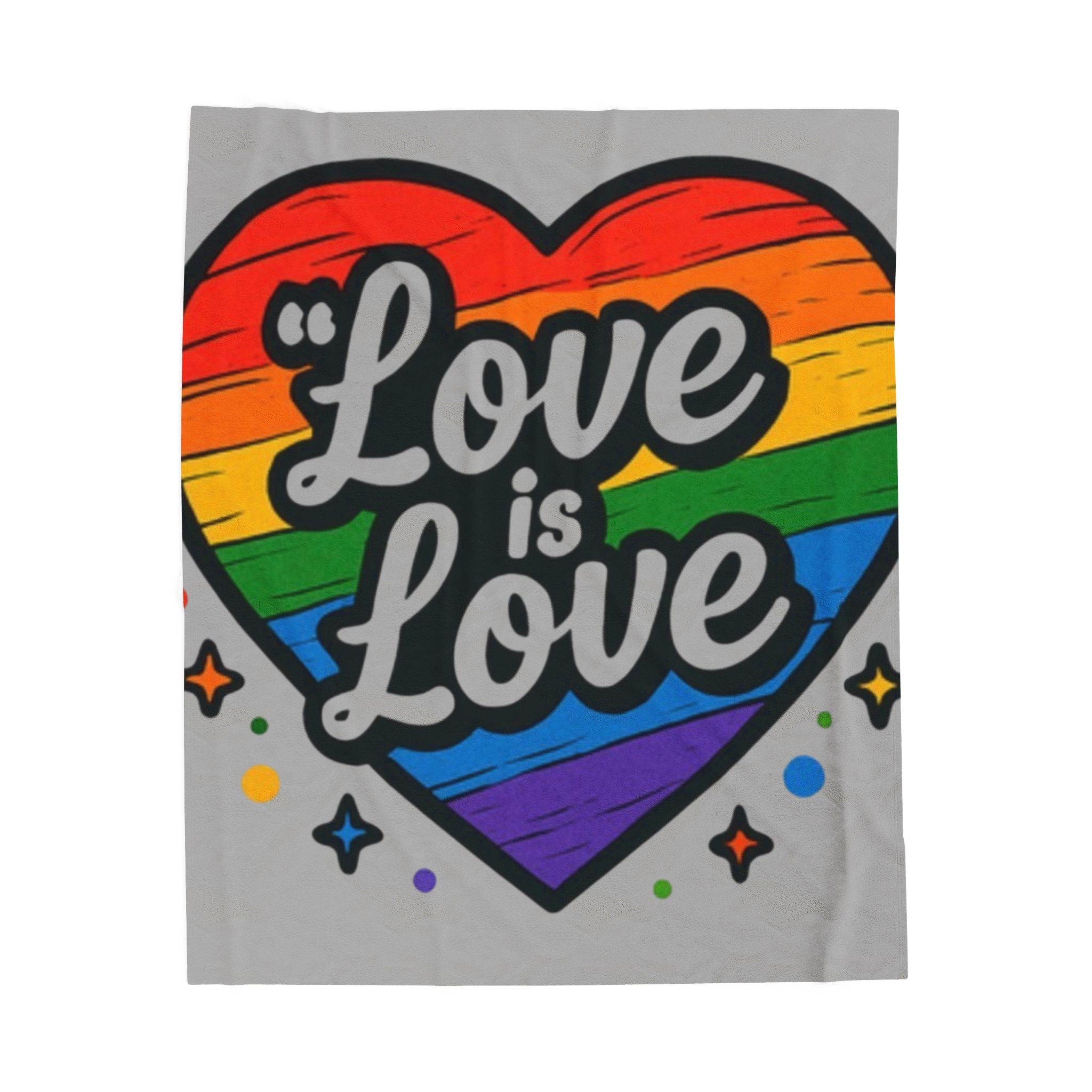 Love Is Love Rainbow Heart Plush Blanket — Soft Velveteen LGBTQ+ Pride Throw