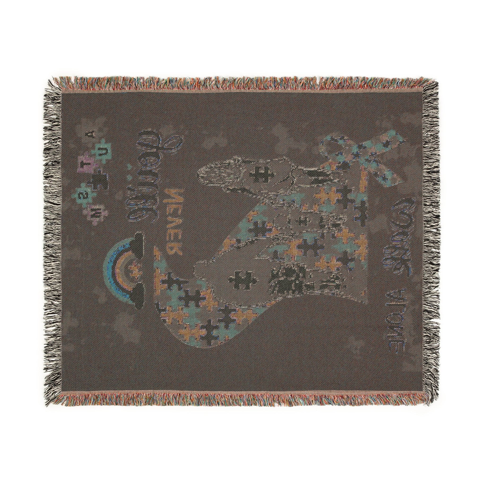 Autism Awareness Puzzle Cat Woven Blanket — You’re Not Alone Throw