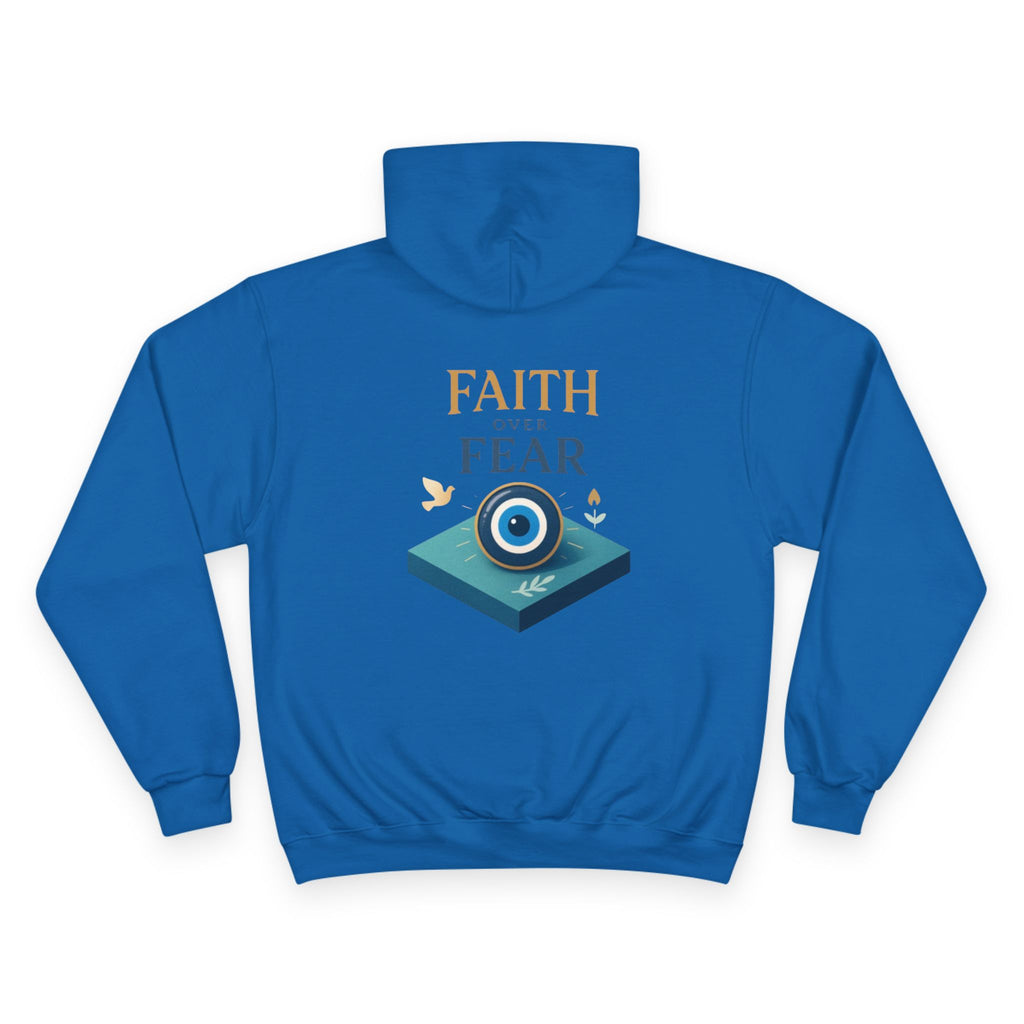 Faith Over Fear Champion Hoodie — Inspirational Mask Graphic Hoodie