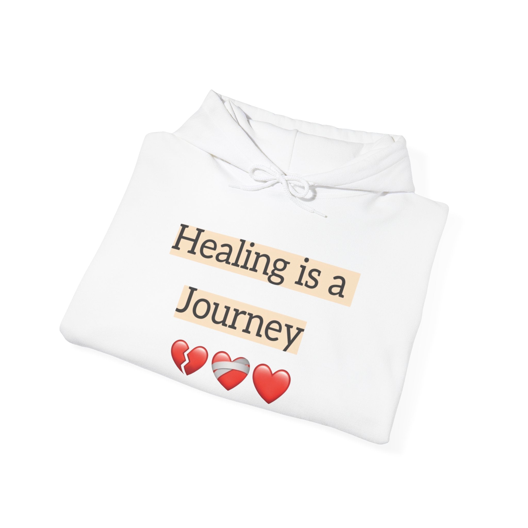 Hoodie — "Healing Is a Journey" Inspirational Pullover with Heart & Sleeve Graphics