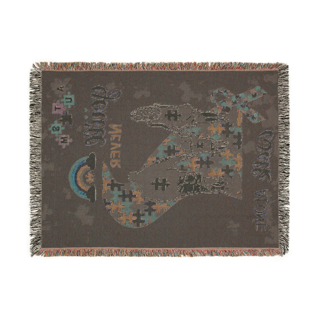 Autism Awareness Puzzle Cat Woven Blanket — You’re Not Alone Throw
