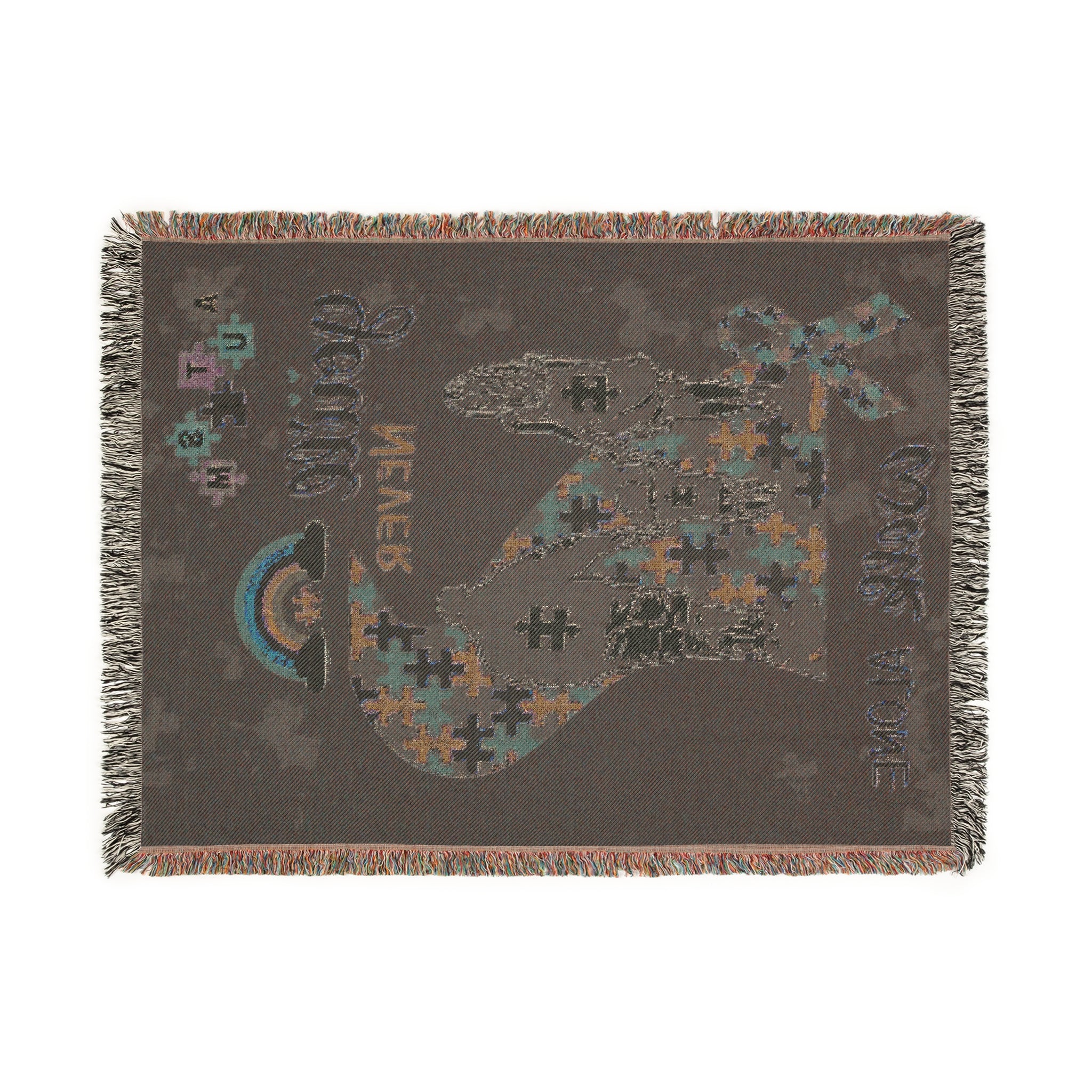 Autism Awareness Puzzle Cat Woven Blanket — You’re Not Alone Throw