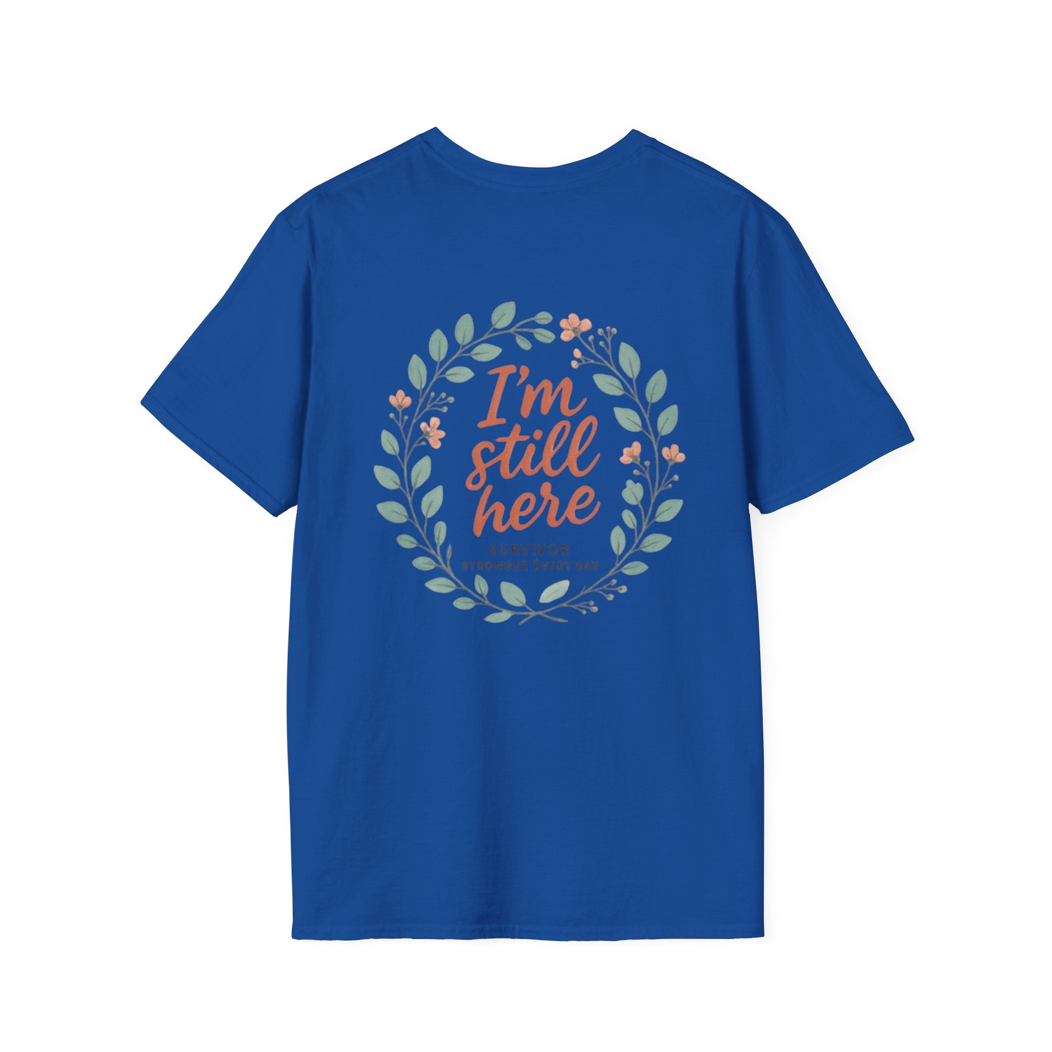 Survivor Awareness T-Shirt — Teal & Purple Ribbon “I’m Still Here” Design