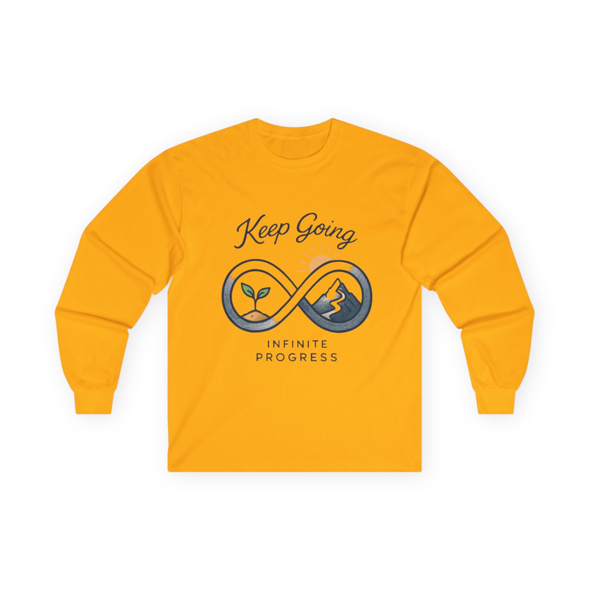 Long Sleeve Tee — "Keep Going: Infinite Progress" Motivational Shirt