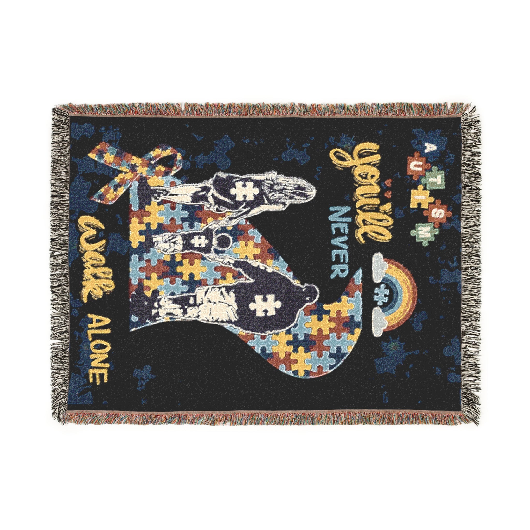 Autism Awareness Puzzle Cat Woven Blanket — You’re Not Alone Throw