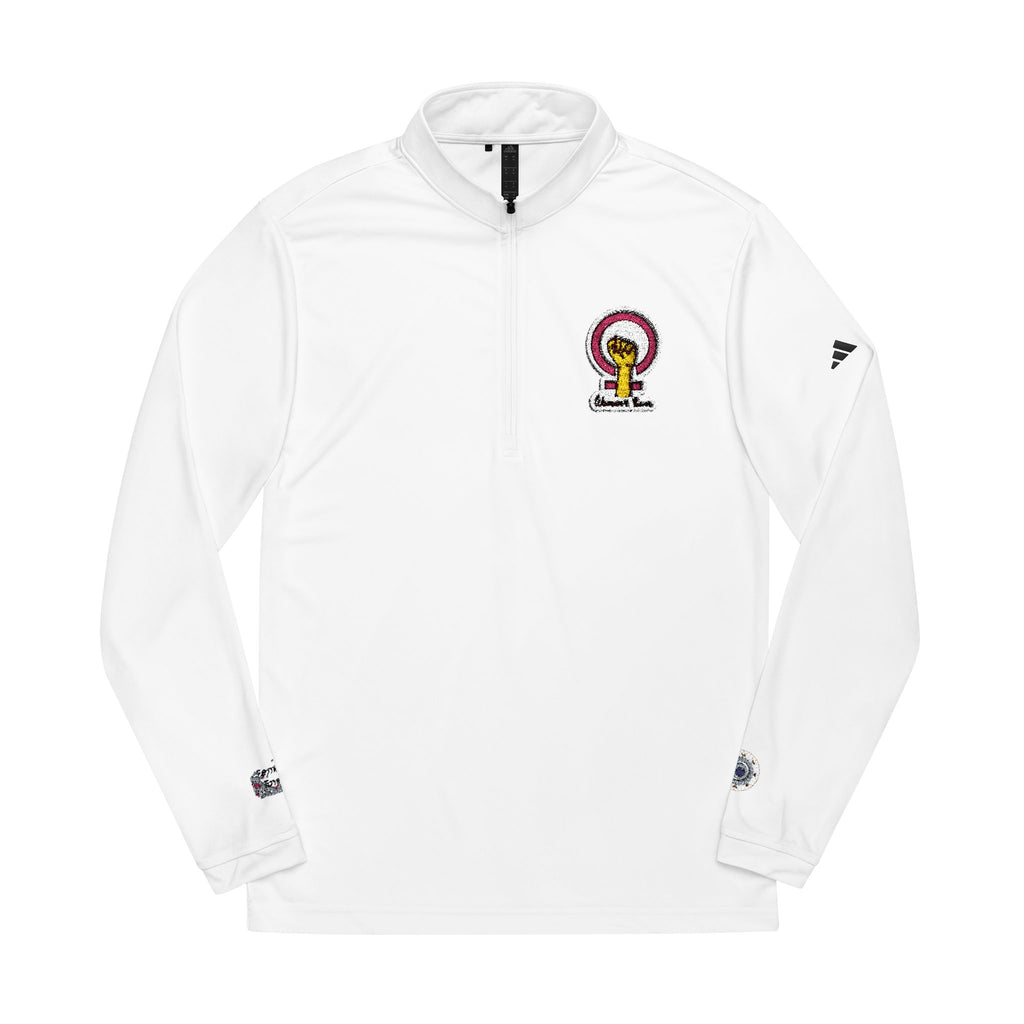 Embroidered White Adidas Quarter-Zip Pullover — Womens power, feminine enery