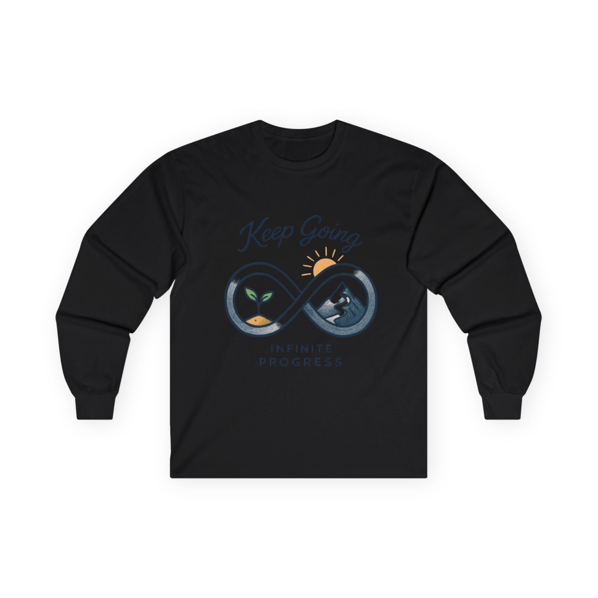 Long Sleeve Tee — "Keep Going: Infinite Progress" Motivational Shirt