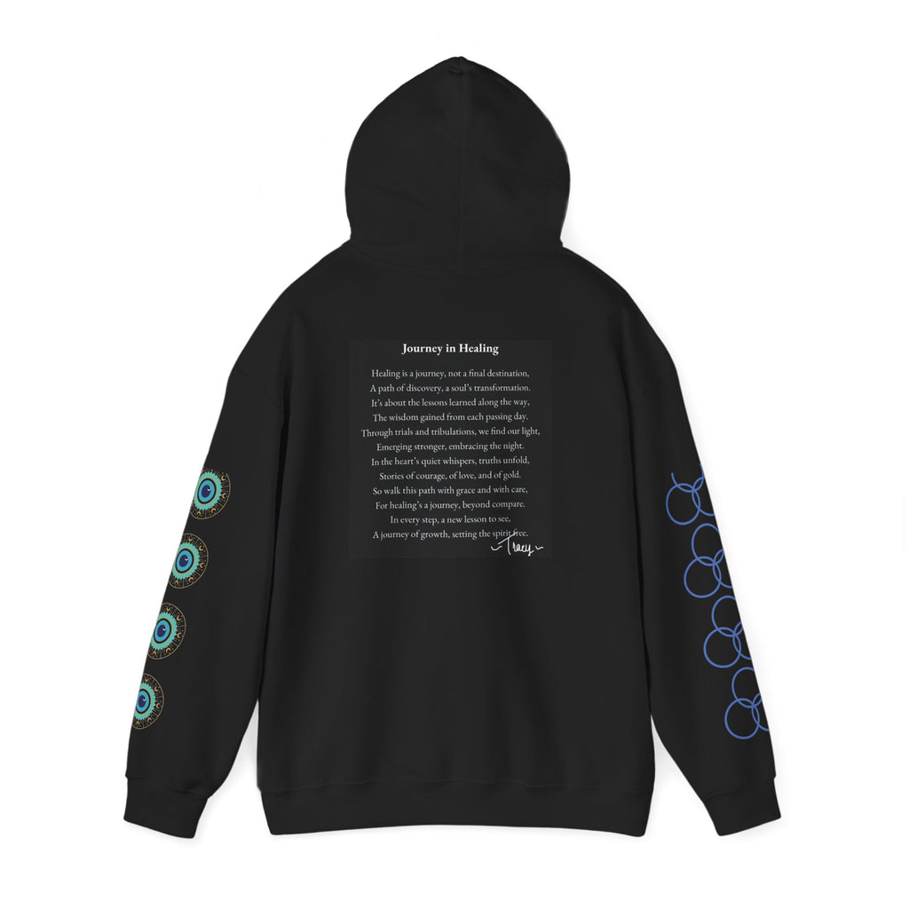 Hoodie — "Healing Is a Journey" Inspirational Pullover with Heart & Sleeve Graphics