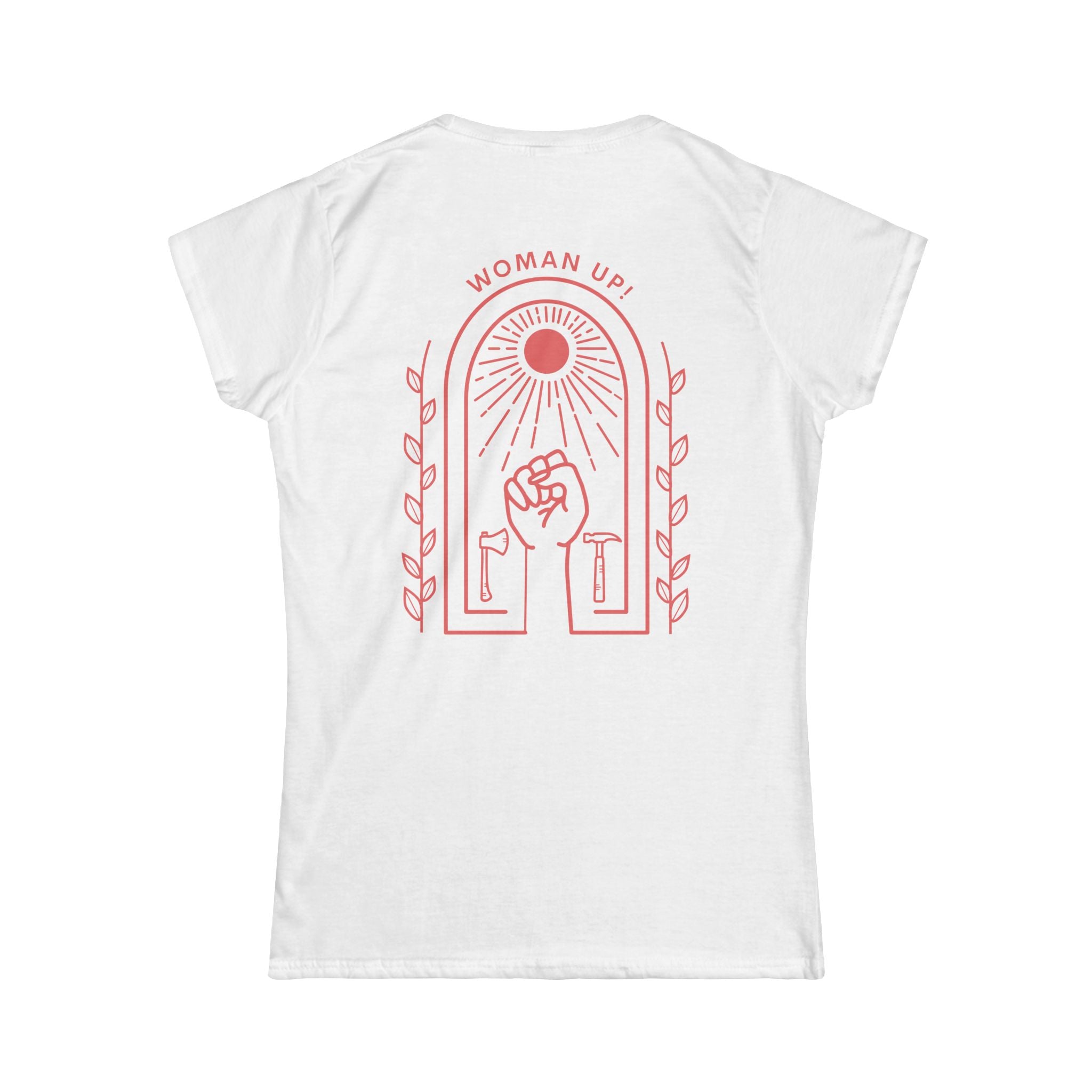 Feminist Graphic Tee — "Woman Up" Empowerment T-Shirt with Botanical Portrait