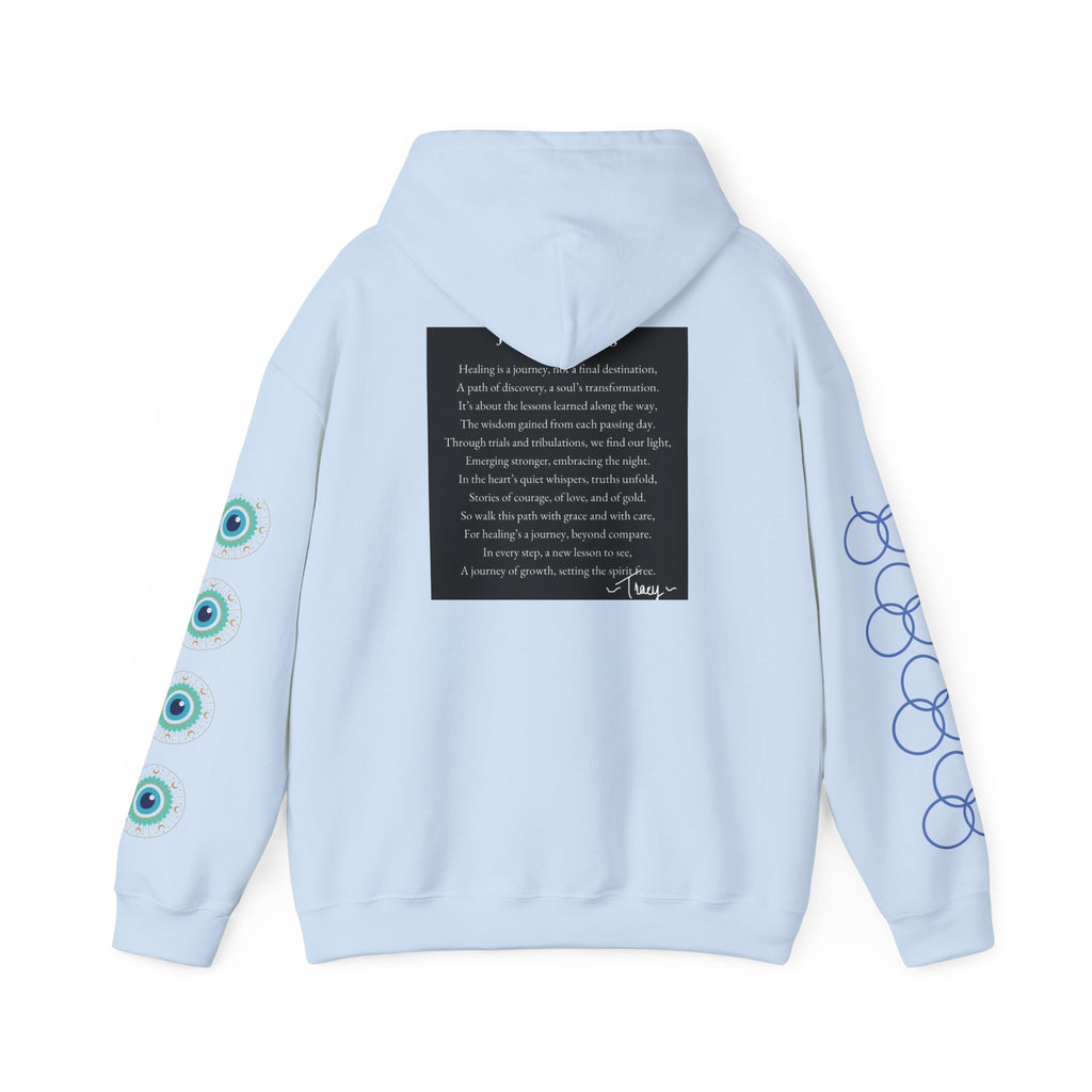 Hoodie — "Healing Is a Journey" Inspirational Pullover with Heart & Sleeve Graphics