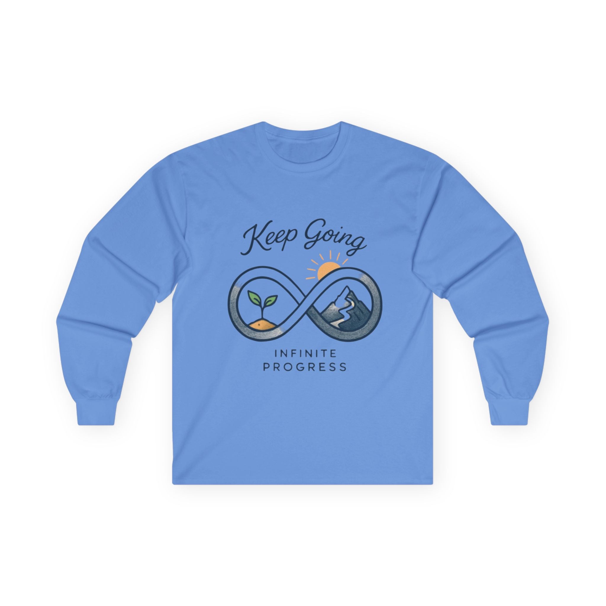 Long Sleeve Tee — "Keep Going: Infinite Progress" Motivational Shirt