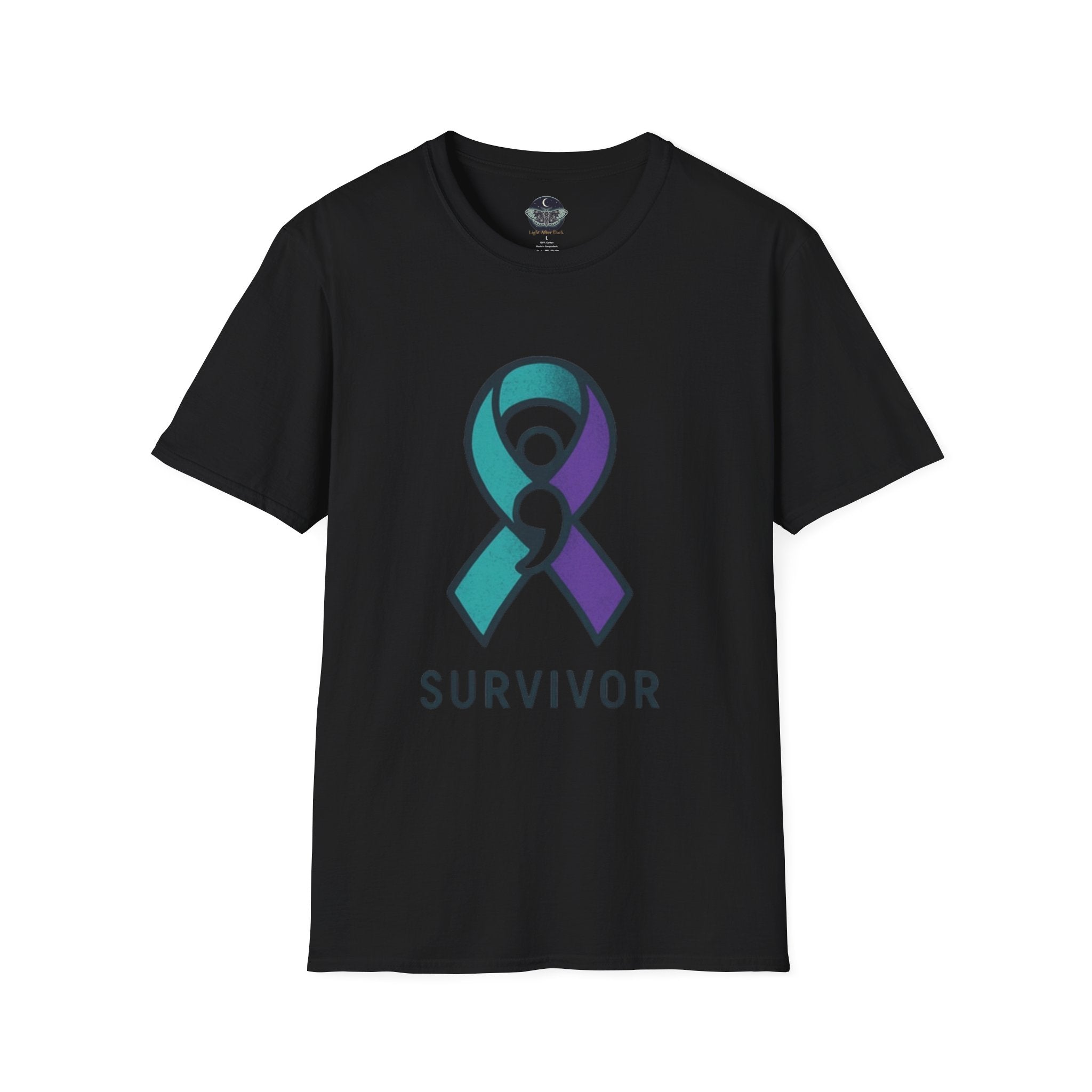 Survivor Awareness T-Shirt — Teal & Purple Ribbon “I’m Still Here” Design