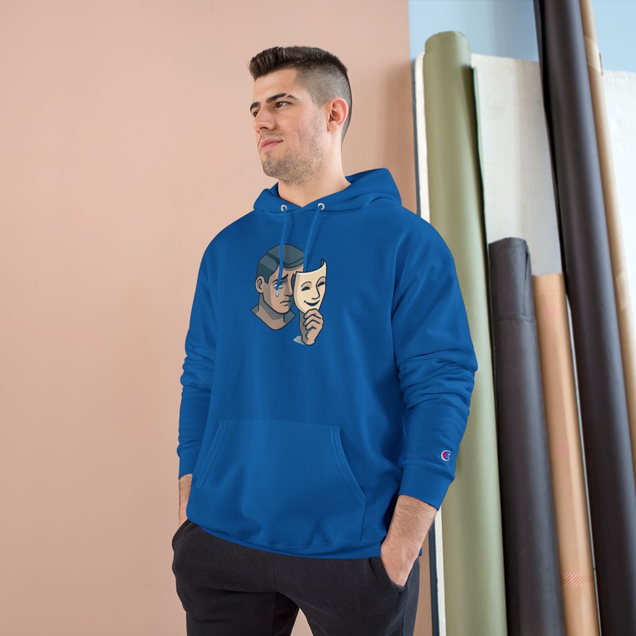 Faith Over Fear Champion Hoodie — Inspirational Mask Graphic Hoodie