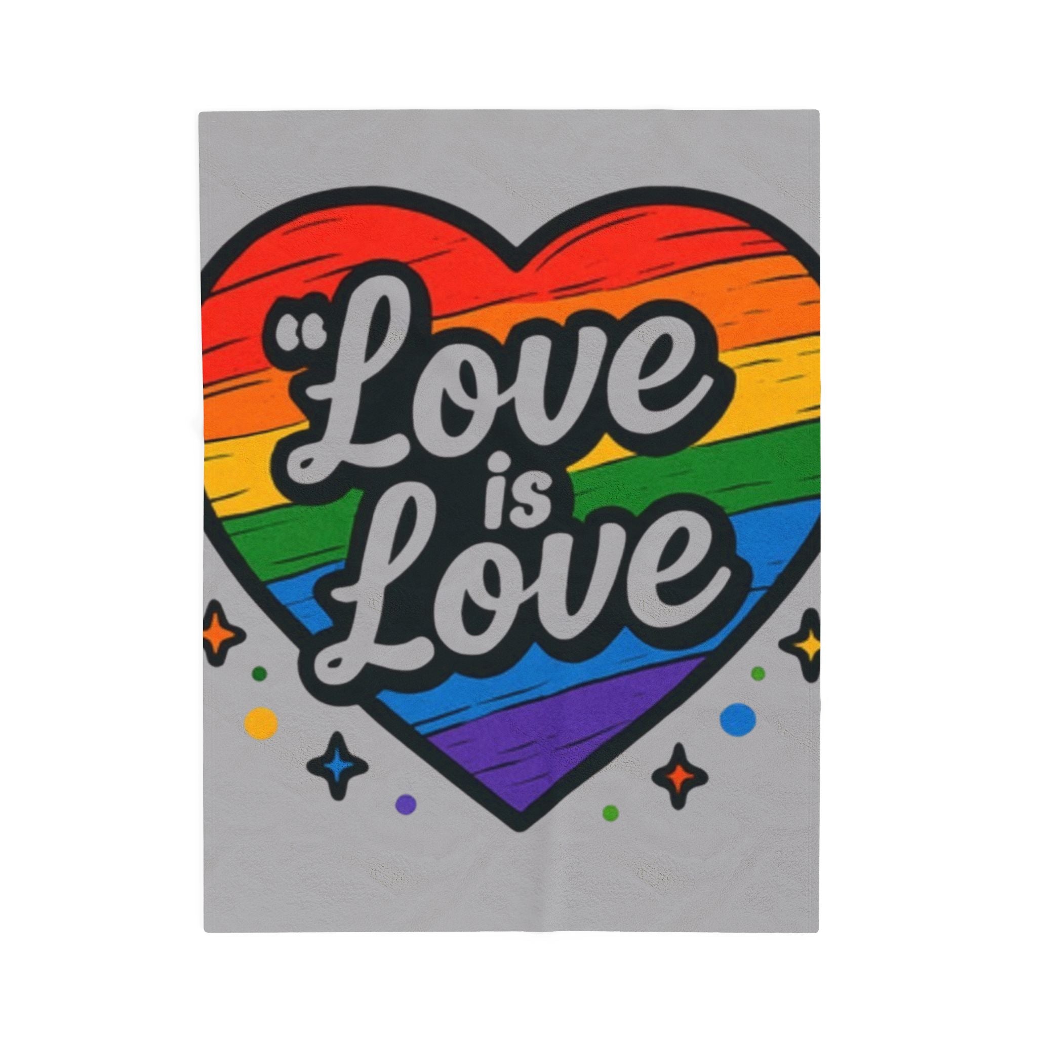 Love Is Love Rainbow Heart Plush Blanket — Soft Velveteen LGBTQ+ Pride Throw
