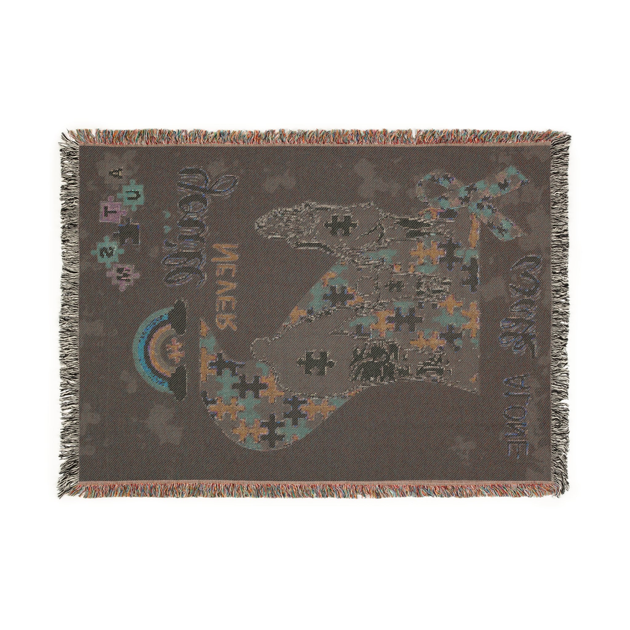 Autism Awareness Puzzle Cat Woven Blanket — You’re Not Alone Throw