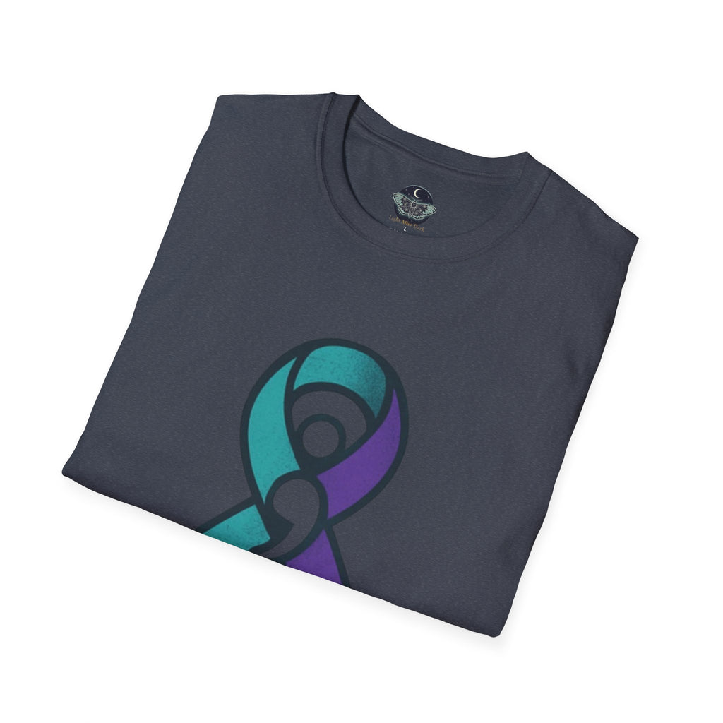 Survivor Awareness T-Shirt — Teal & Purple Ribbon “I’m Still Here” Design