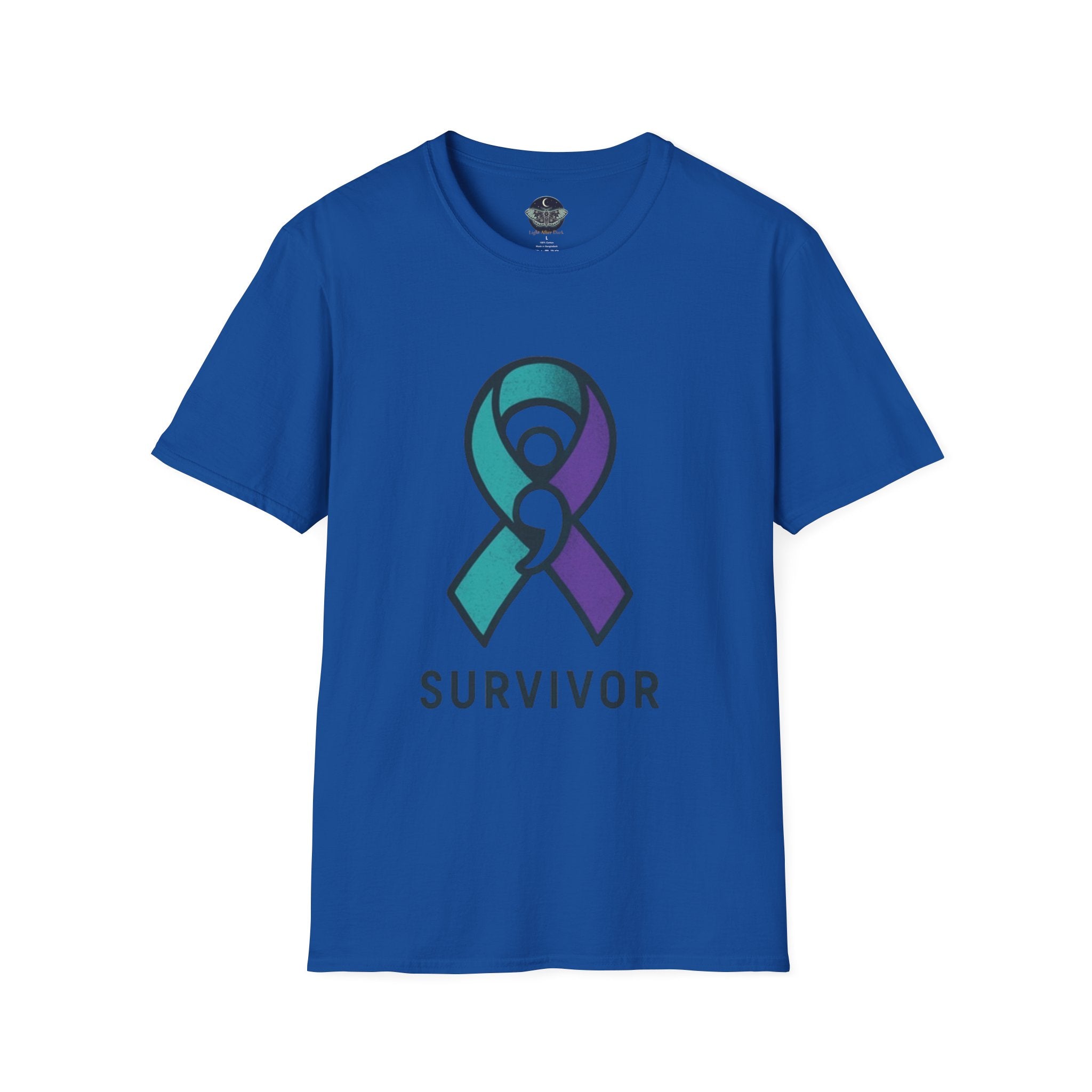 Survivor Awareness T-Shirt — Teal & Purple Ribbon “I’m Still Here” Design